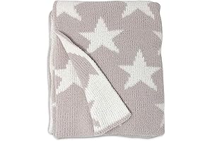Premium Grey Stars Reversible Chenille Swaddle Blanket for Babies and Toddlers