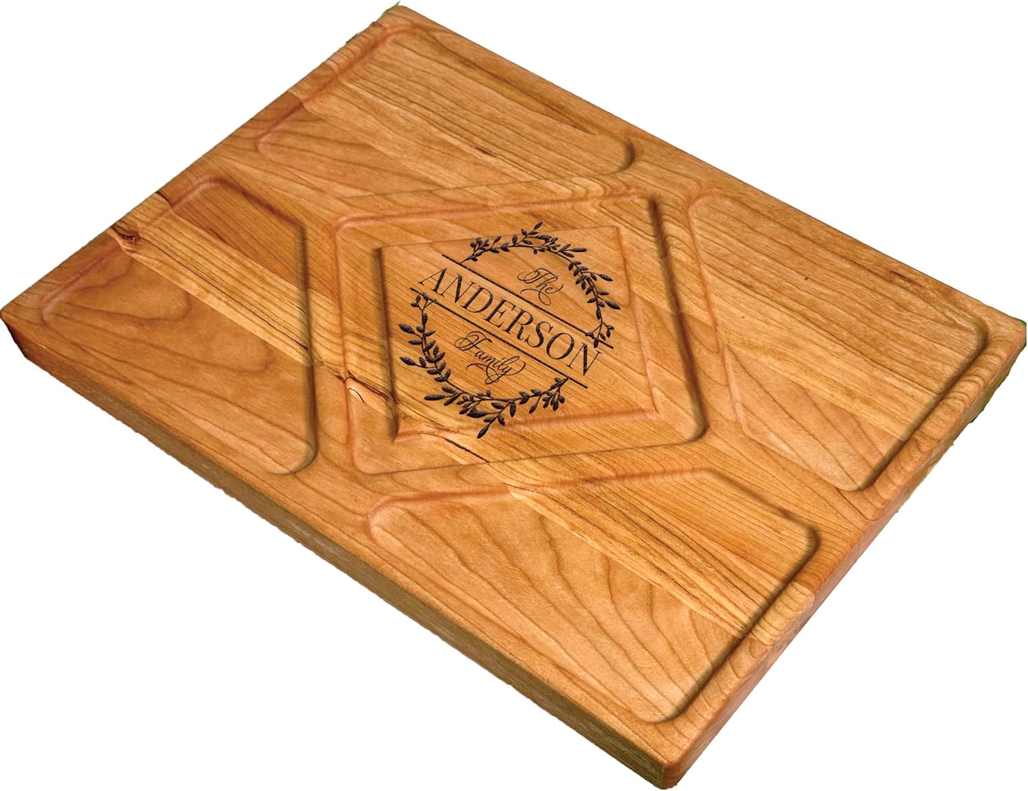 Personalized Cherry Wood Charcuterie Board, Sectioned Serving Board with Family Name Engraving, Wedding, Housewarming Gift (Large)