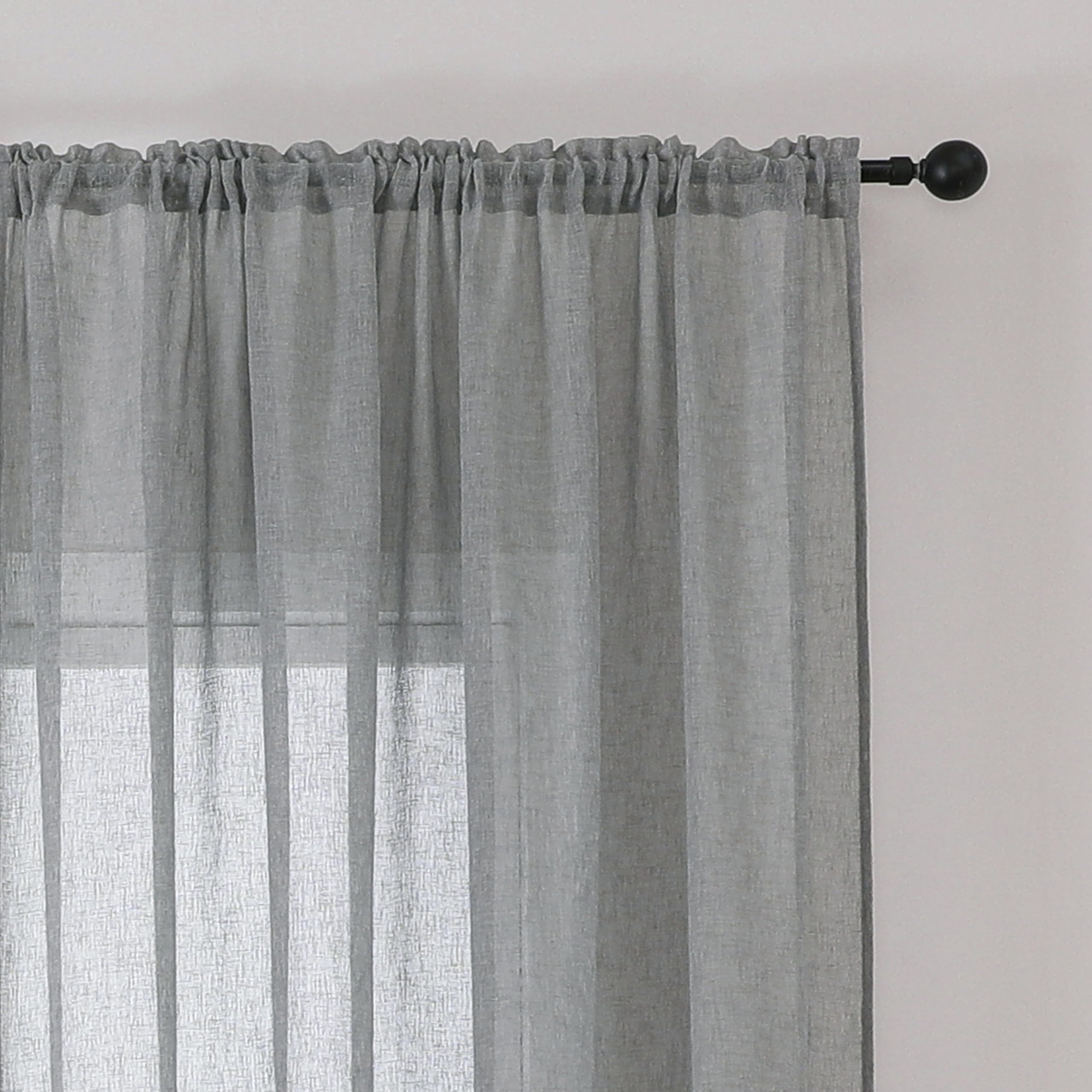 Bujasso Grey Semi Transparent Elegant Sheer Curtains for Windows Home Decoration And Privacy Protected Linen Textured Drapes Window Treatment Sets Rod Pocket 2 Panels 55" Wx72 L,Gray - Image 2
