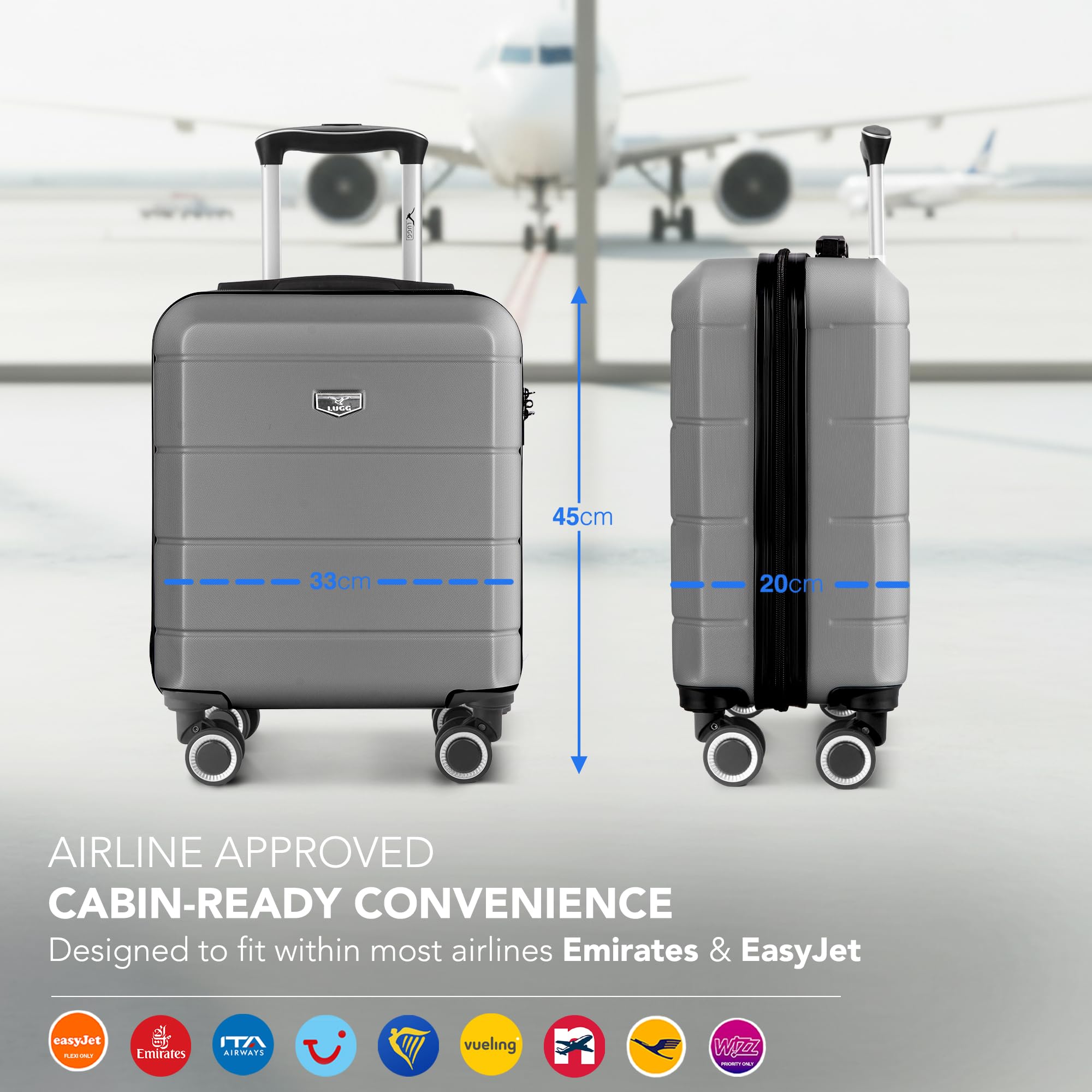 LUGG - Jetset 40cm Suitcase - 40x30x20cm- Ryanair Compatible - Underseat Size - Hard Shell ABS - Spinner & Removable Wheels - Lightweight Travel Luggage- Cream/Brown — view 136