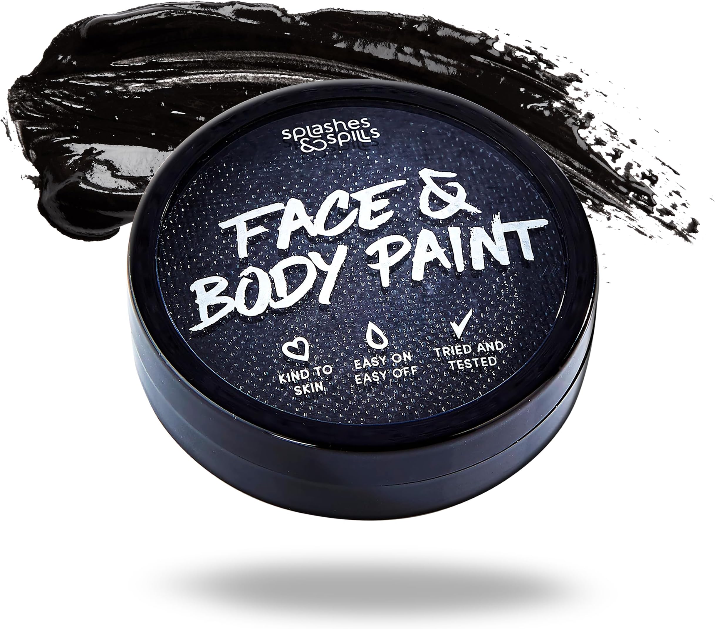 Water Activated SFX Face and Body Paint - Black Face Paint, Special Effects Makeup 18g Cake Tub - Pretend Costume and Dress Up Makeup - Great For Halloween Party and Cosplay by Splashes & Spills