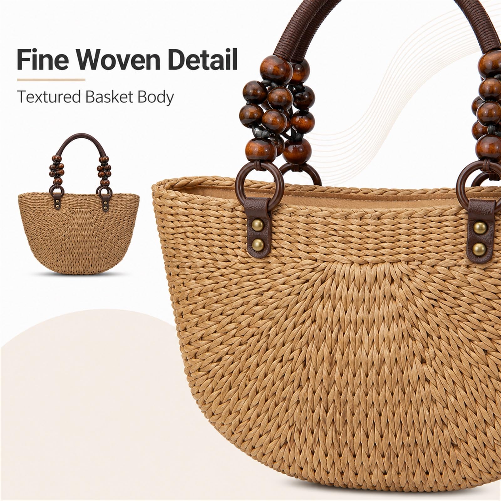 Sac De Plages en Paille,Panier De Plages en Osier,Panier De Plages en Paille,Sac Cabas en Paille,Sac De Shopping Tressé,Sac De Plages en Paille pour Femme Grande Capacité
