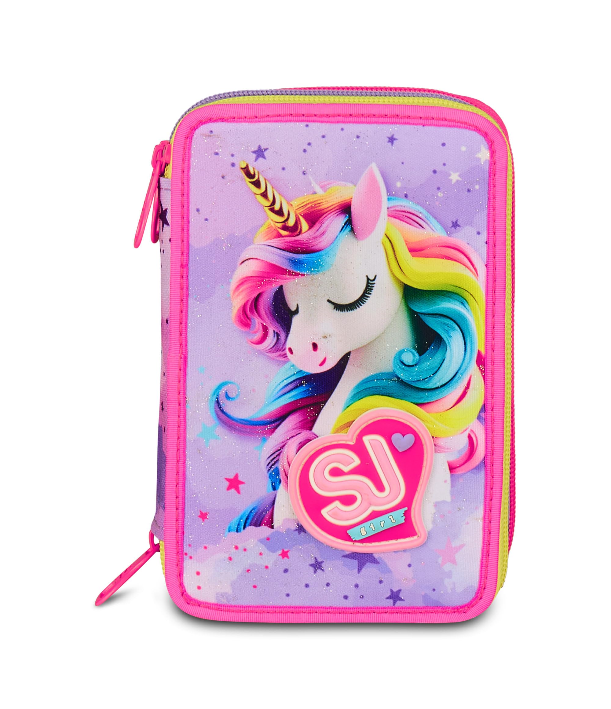 SJ GANG STYLE JAM GANG Astuccio Scuola 3 Zip Fable Journey, Rosa, Portapenne Triplo Scomparto Completo Di Penne, Matite, Colori, Accessori Zaino, Scuola Elementare, Bambina