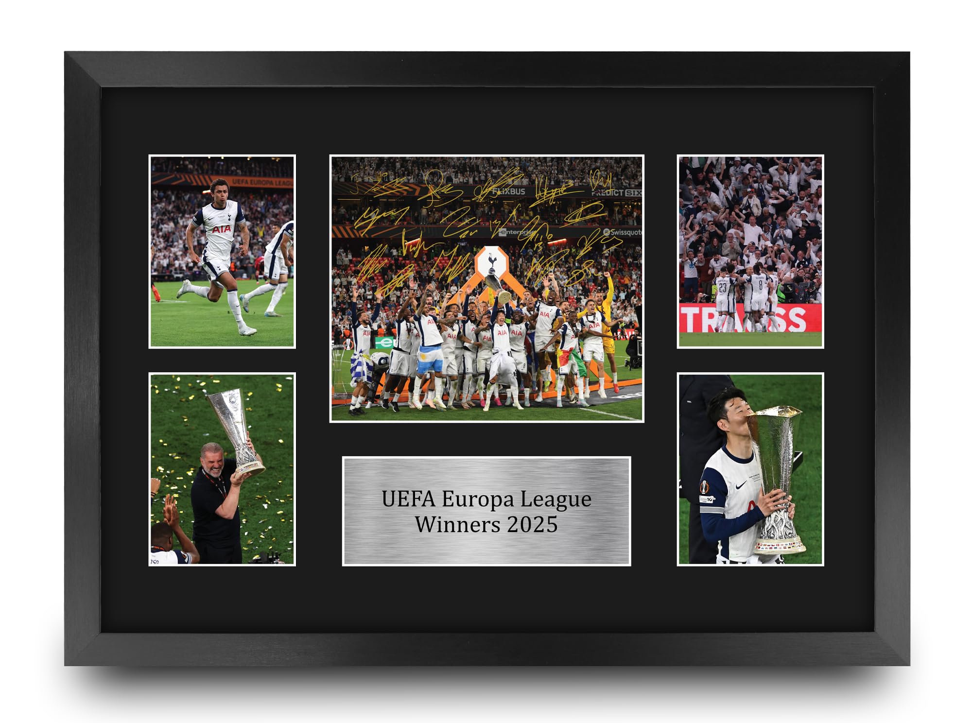 HWC Trading Tottenham Hotspur Europa League Cup Winners 2025 Spurs Champions Gifts Printed Signed Autograph Picture for Football Fans and Supporters - A3 Framed
