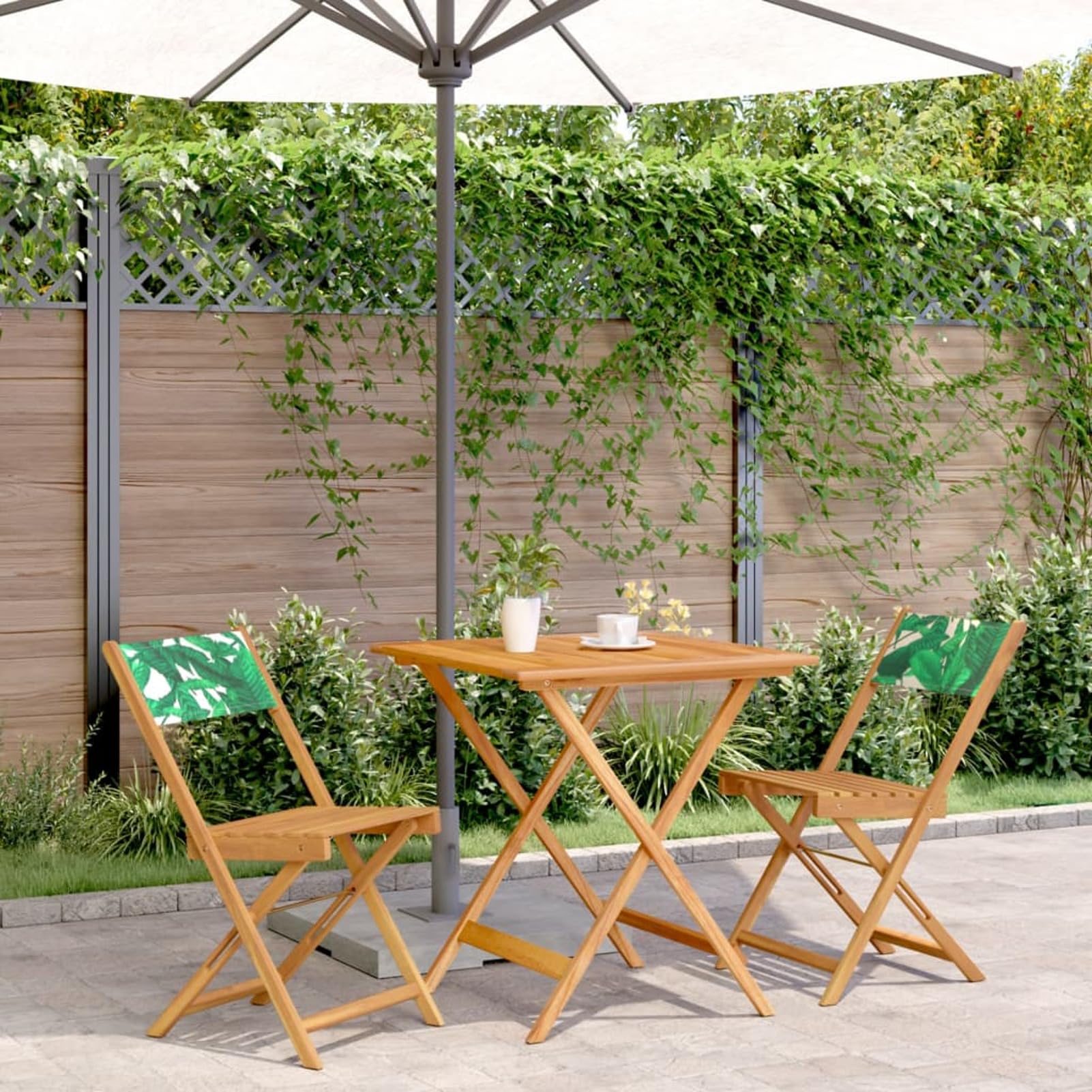 LAPOOH Set da Bistrot 3 pz Motivo Foglie in Tessuto e Legno Massello,Set Bistrò Veranda,Set Bistrot da Esterno,Set Bistrot da Balcone-3281872
