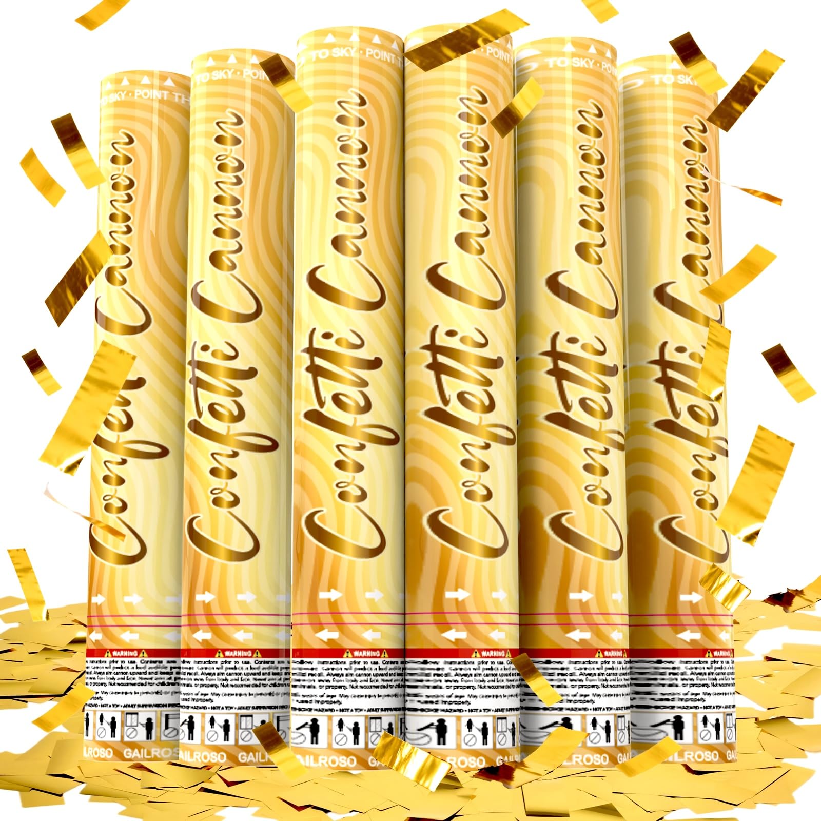 6 Pack Gold Confetti Cannon, Confetti Poppers,12 Inch Party Poppers Shooters for Birthdays, Graduation Celebration,Weddings, New Year's Eve, Christmas and Any Celebrations