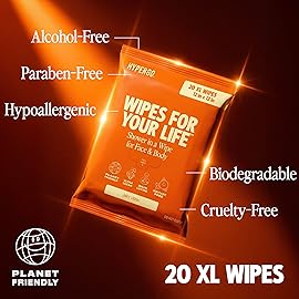 HyperGo XL Body Wipes for Women & Men - 12 x12 Rinse-Free Full Body Cleansing Wipes 20 Count Pack - Citrus | Biodegradable, Hypoallergenic, Aloe-Infused | Gym, Festival, Camping Essentials