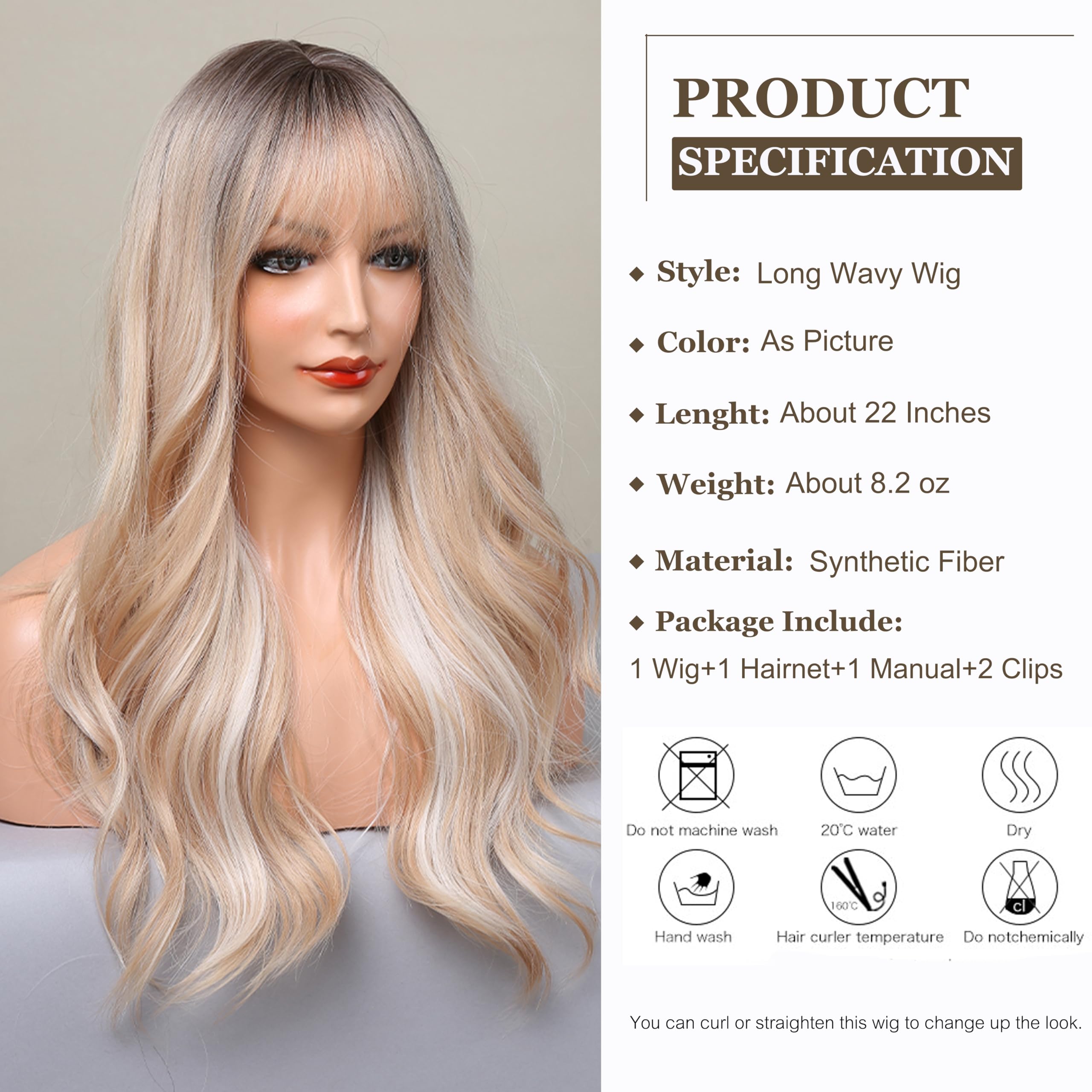 Amazon.com : Esmee Long Wavy Ombre Blonde Wigs with Bangs 