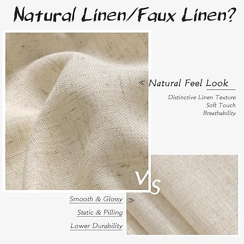 Miniatura 3 de Joywell Cortinas de lino beige de 84 pulgadas de largo para sala de estar, 2 paneles plisados de arpillera de lino semitransparentes,