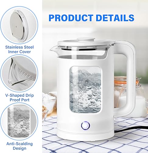 Miniatura 2 de Hervidor de té eléctrico de acero inoxidable, hervidores eléctricos para agua hirviendo, hervidor eléctrico de 1.7 L, caldera de agua inalámbrica
