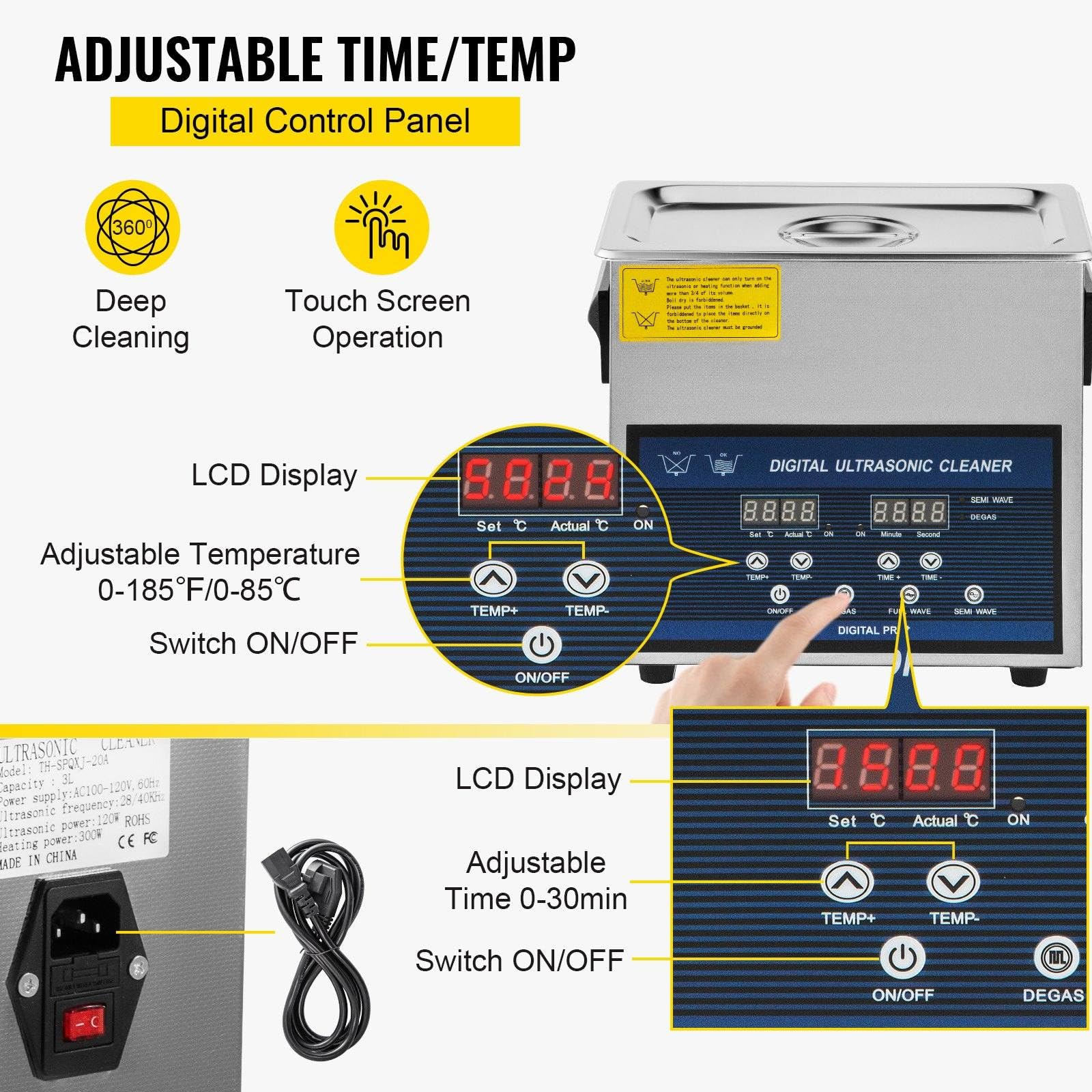 Ultraschallreiniger 6L Edelstahl mit LED-Display, 28/40kHz Zweifrequenz, Heizfunktion bis 80°C, Digitaler Reiniger für Heimwerk Profis