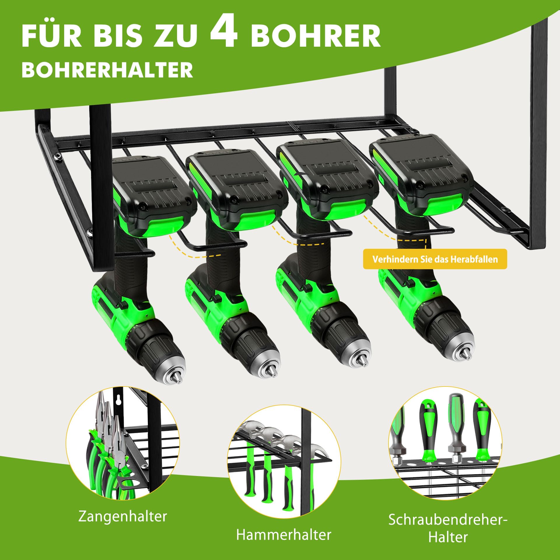 Mimoke Wandmontiertes Werkzeugregal - 4-stufiger Elektrowerkzeug-Organisator & Bohrerwerkzeug-Organisator für Garage und Werkstatt (4 Ebene)
