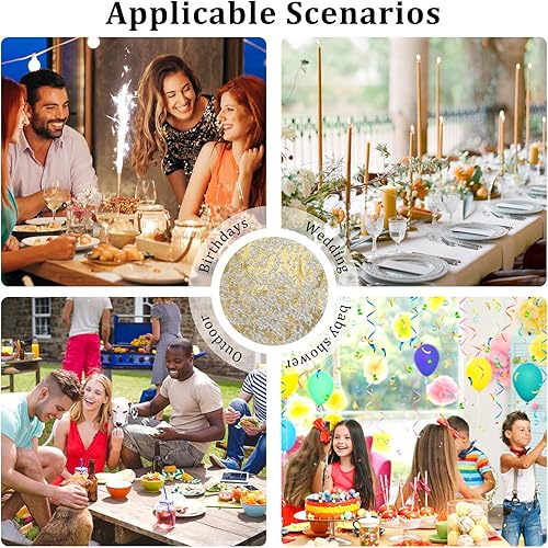 Miniatura 5 de Hysenm Juego de 50 manteles individuales desechables dorados metálicos redondos de 13 pulgadas de malla prensada, tapetes desechables ultrafinos