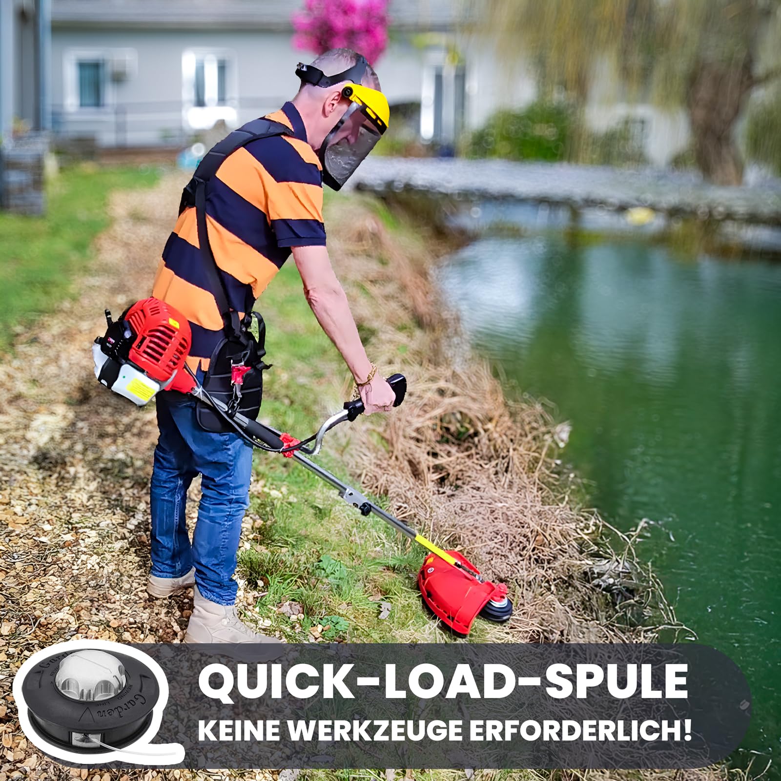 BU-KO 52cc Motorsense Benzin Rasentrimmer Garden Tool inklusive: String Trimmer, Freischneider mit 3T Blade, Stahldraht Strummer Wildkrautbürste Schneidemesser. Tolles Outdoor Tool