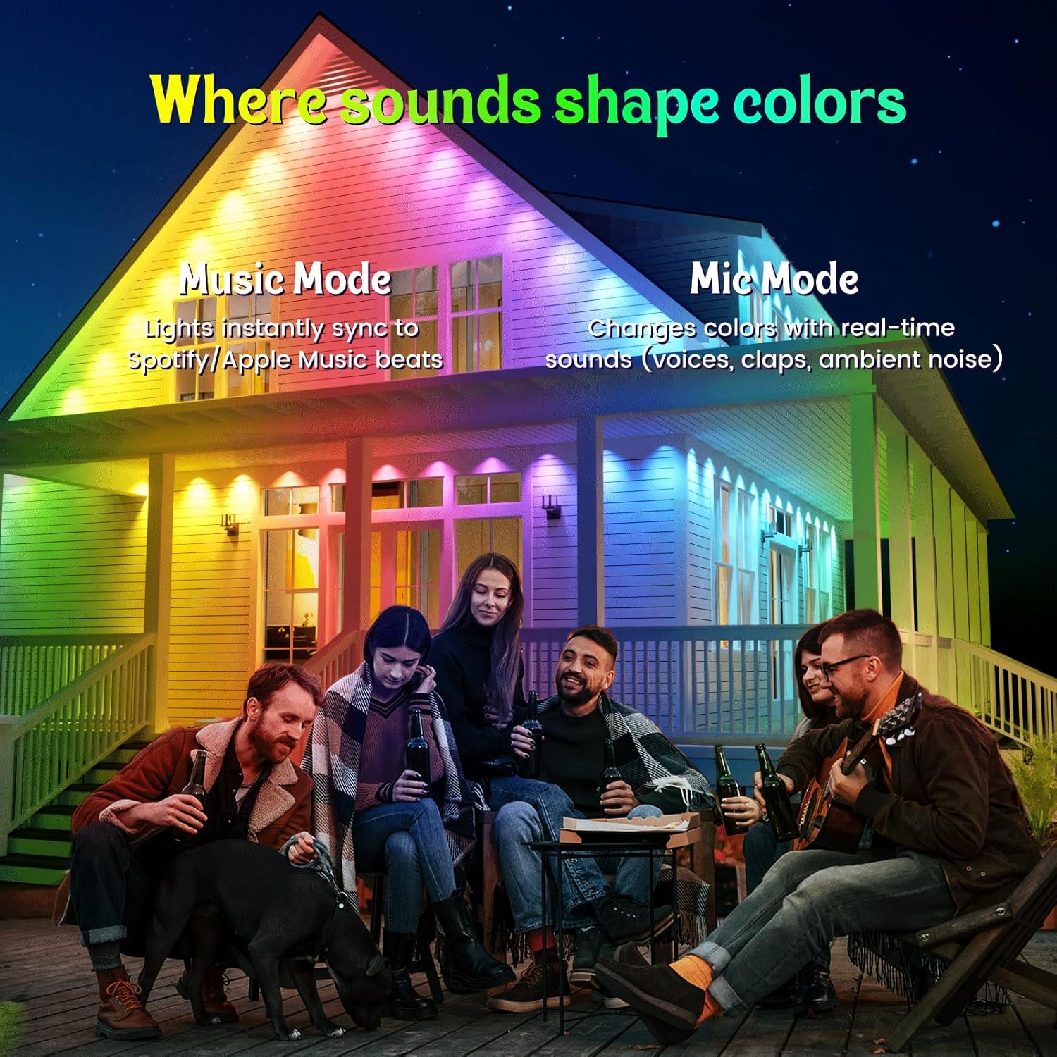 ISOPHO Permanent Outdoor Lights, RGB Smart String Lights with 75 Scene Modes, 150ft Eaves LED Light, Waterproof IP67, Great for All Holidays, Parties, Halloween, Christmas, App and Remote Control