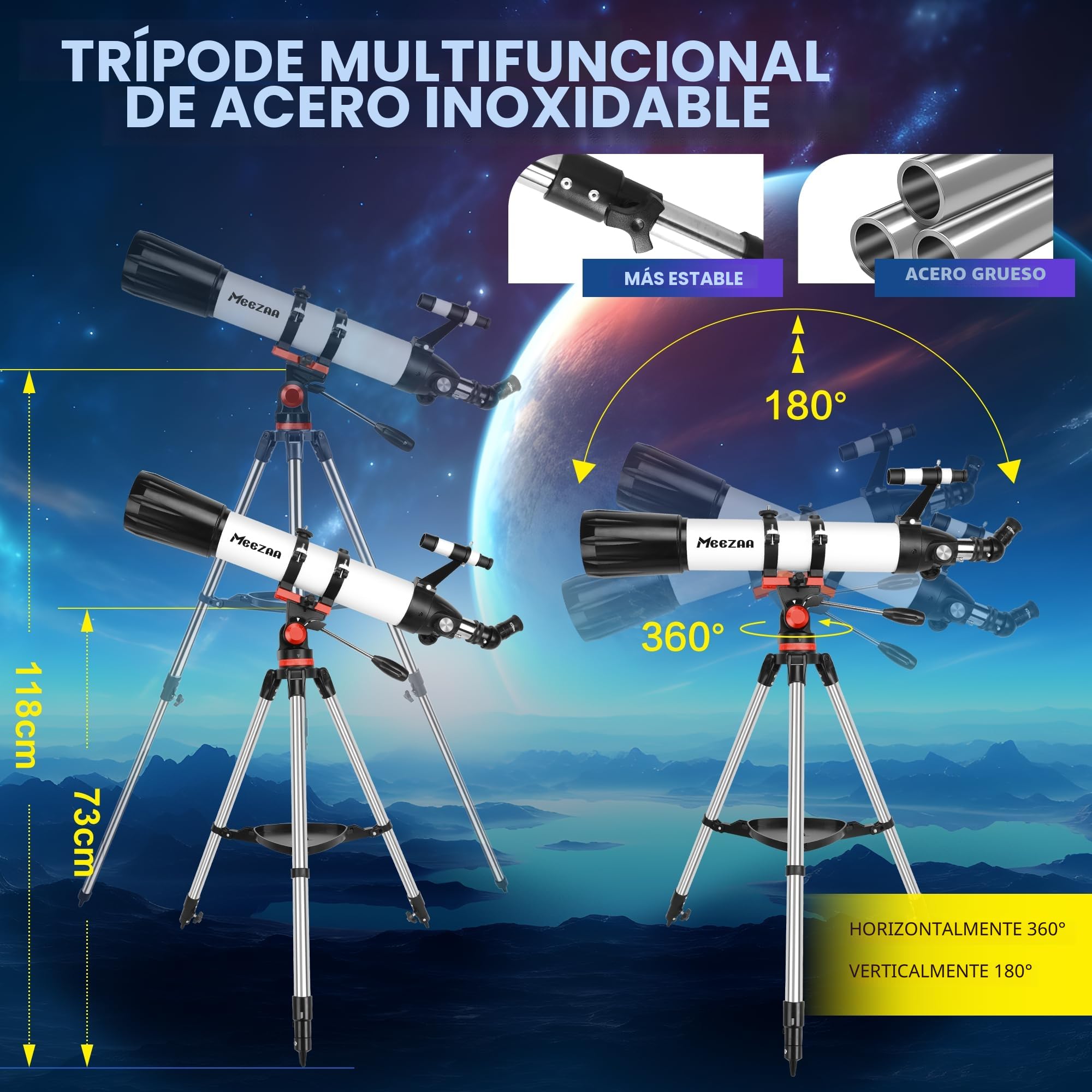 MEEZAA Telescopio, Telescopio Astronómico Adultos Profesionales Ultra Potente 32X-240X, 90/800mm Telescopios Refractor para Niños y Principiantes con Trípode y Adaptador de Teléfono Observer la Luna