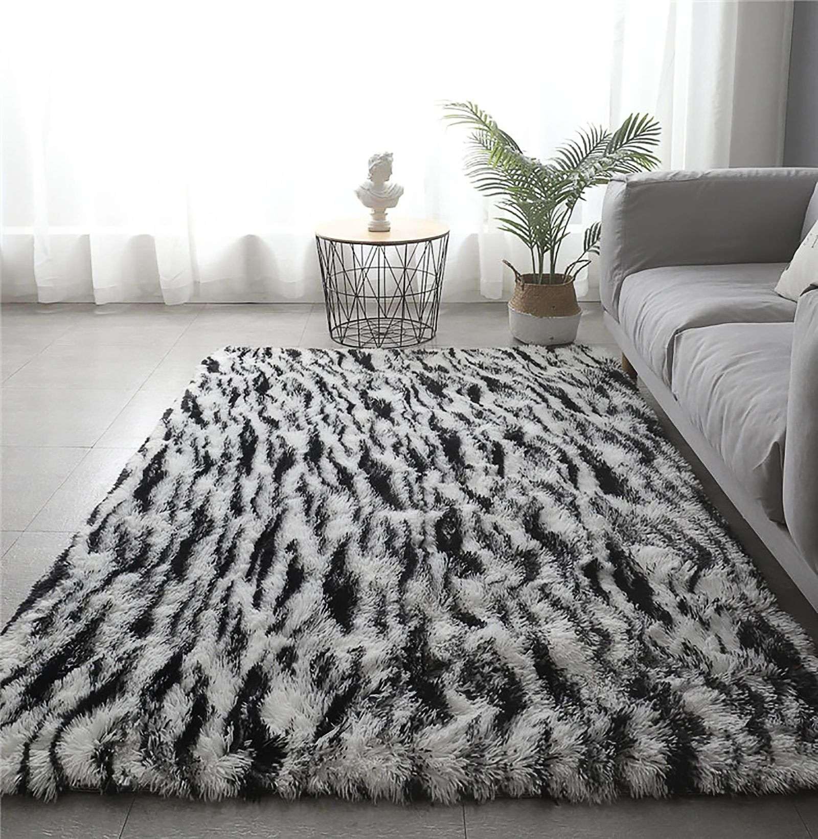 GGBOND 4 cm Florlänge, Plüsch-Batik-Flächenteppich, extra groß, weich, zottelig, Teppich für Wohnzimmer, Schlafzimmer, Nachttisch, rutschfest, waschbar, Tigerhaut 120 x 160 cm