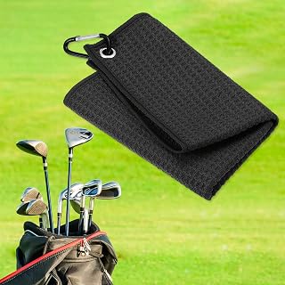 1PC Microfiber Golf Towel – Black Waffle Pattern Towel with Carabiner Clip for Golf Bags, Lightweight & Quick-Dry