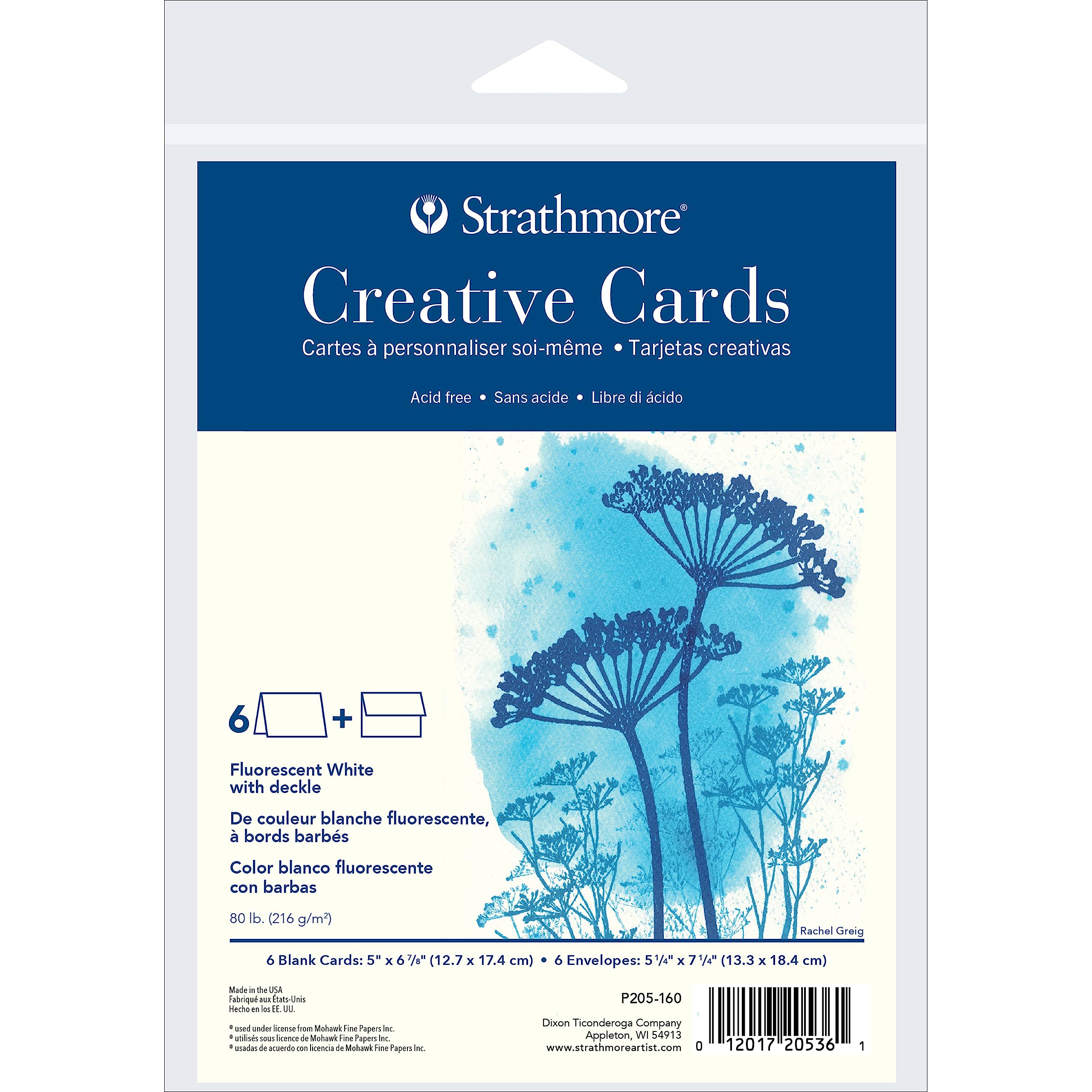 Strathmore Creative Cards, Flourescent White with Deckle Edge, 5x6.875 inches, 6 Pack, Envelopes Included - Custom Greeting Cards for Weddings, Events, Birthdays