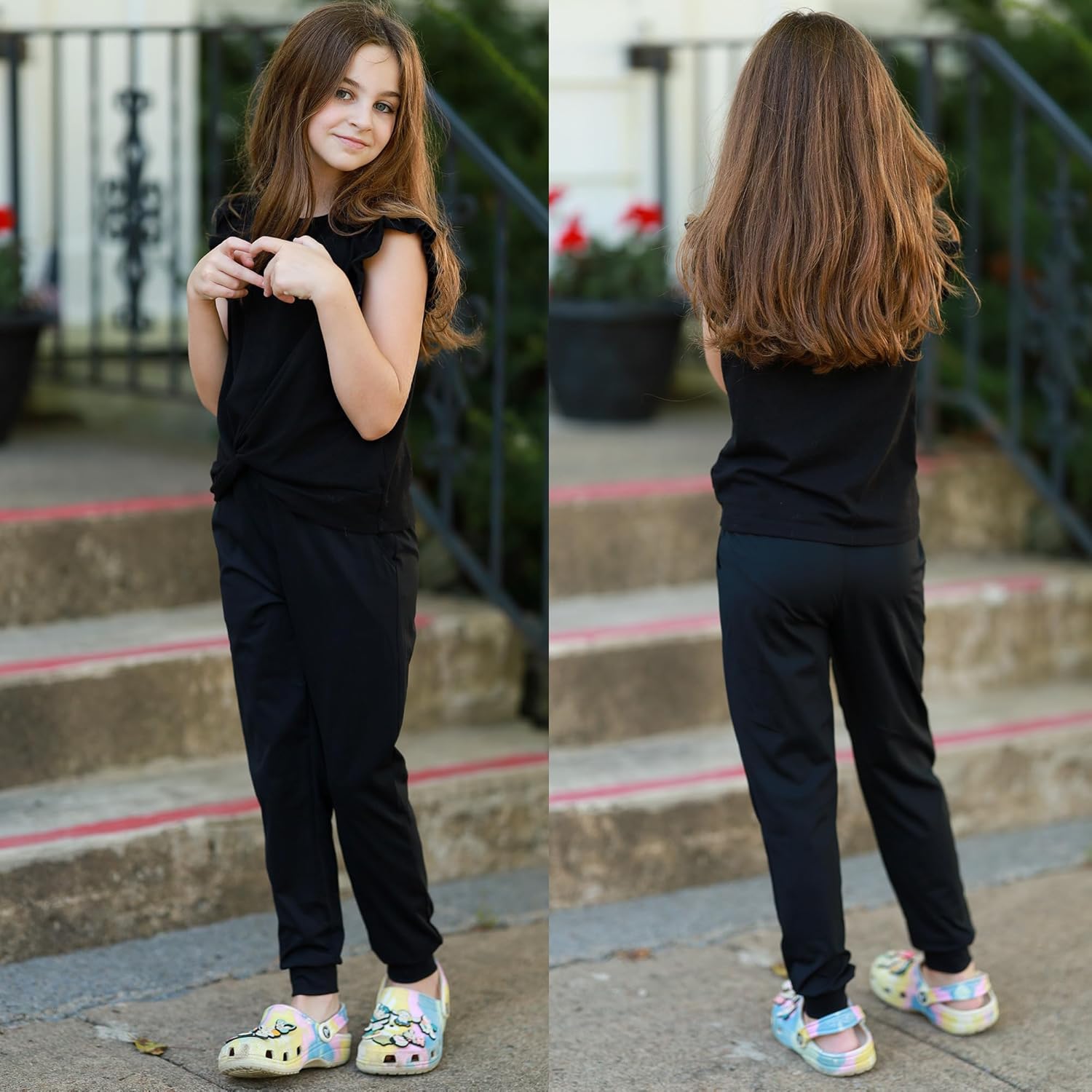 BIG ELEPHANT Girls Jogger Pants with Pockets– Quick Dry, Lightweight Active Lounge Pants for School & Everyday Wear