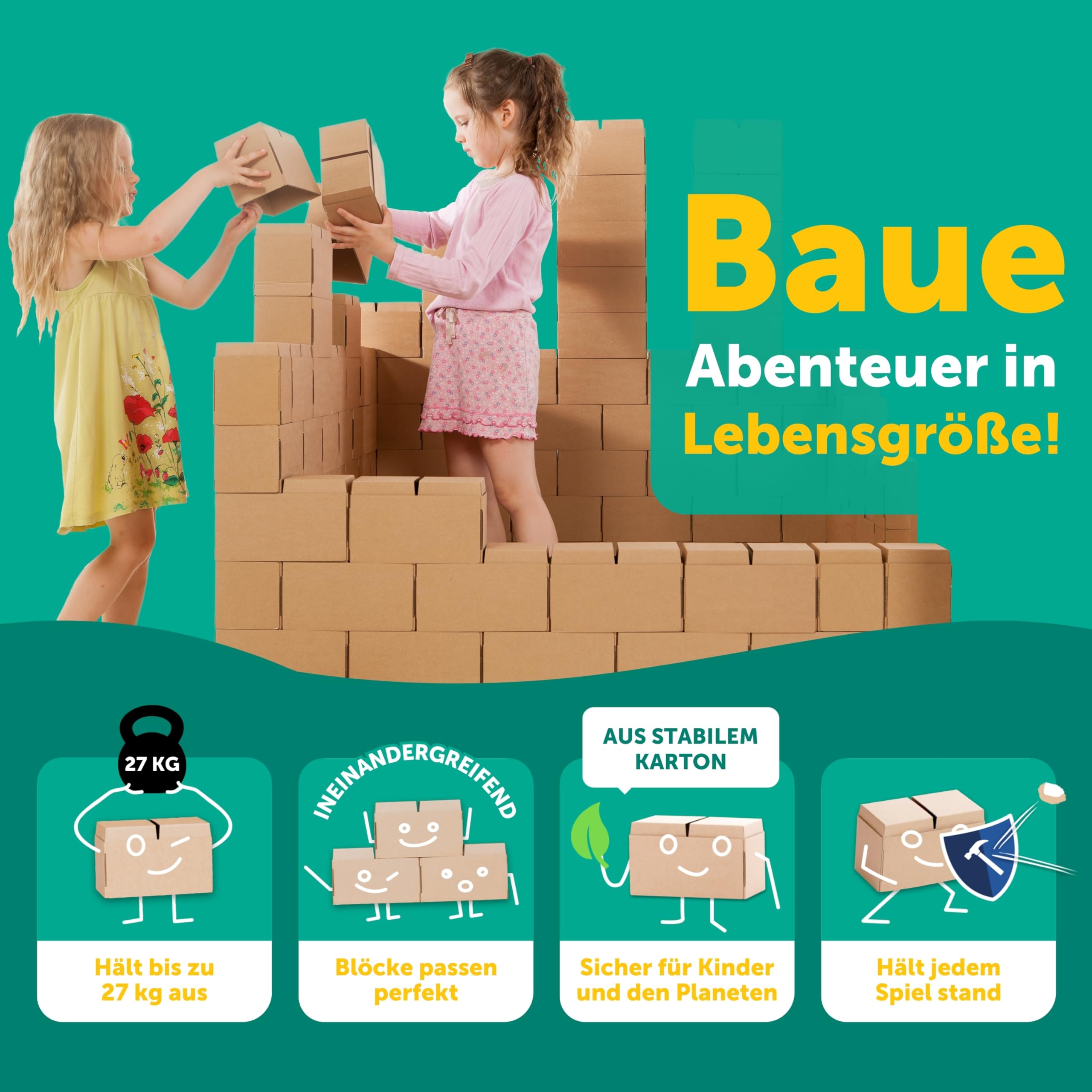 Gigi Bloks XXL Gr. 100 Stapelbare und Ineinandergreifende XXL Bausteine Kinder | Robuste Klemmbausteine Groß & Leicht Montierbare Bauklötze Groß | Konstruktionsspielzeug für Jungen & Mädchen