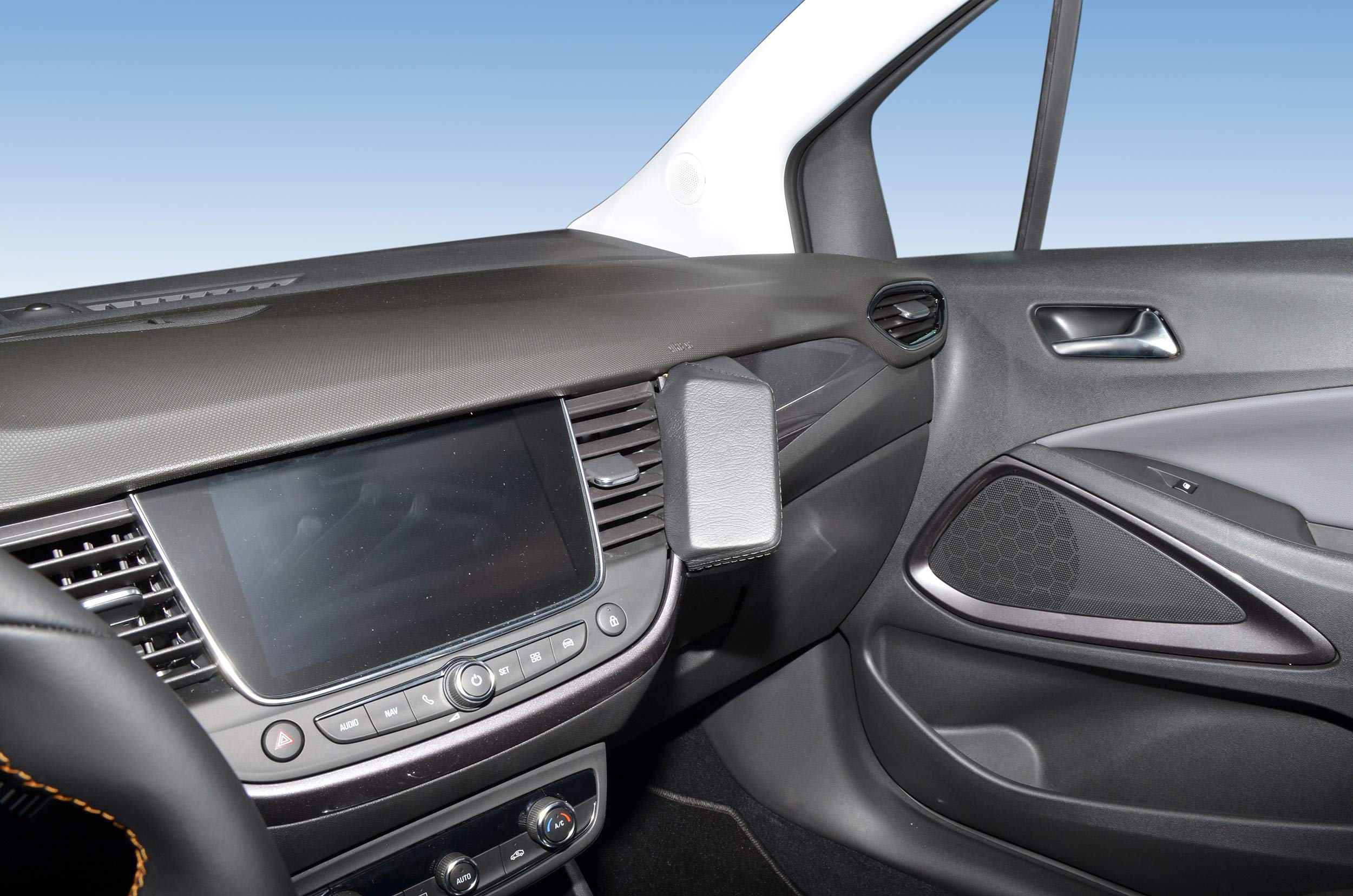 KUDA Handyhalterung passend für Opel Crossland X ab 06/2017 & Opel Crossland ab 2020 (Facelift) - Telefonkonsole für Smartphones, Handys, Navi und mehr – Kunstlederkonsole, schwarz, 6965