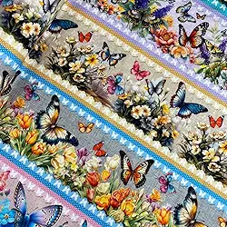 Tecido Tricoline Digital Barrado Borboletas 55cm x 1,50mt
