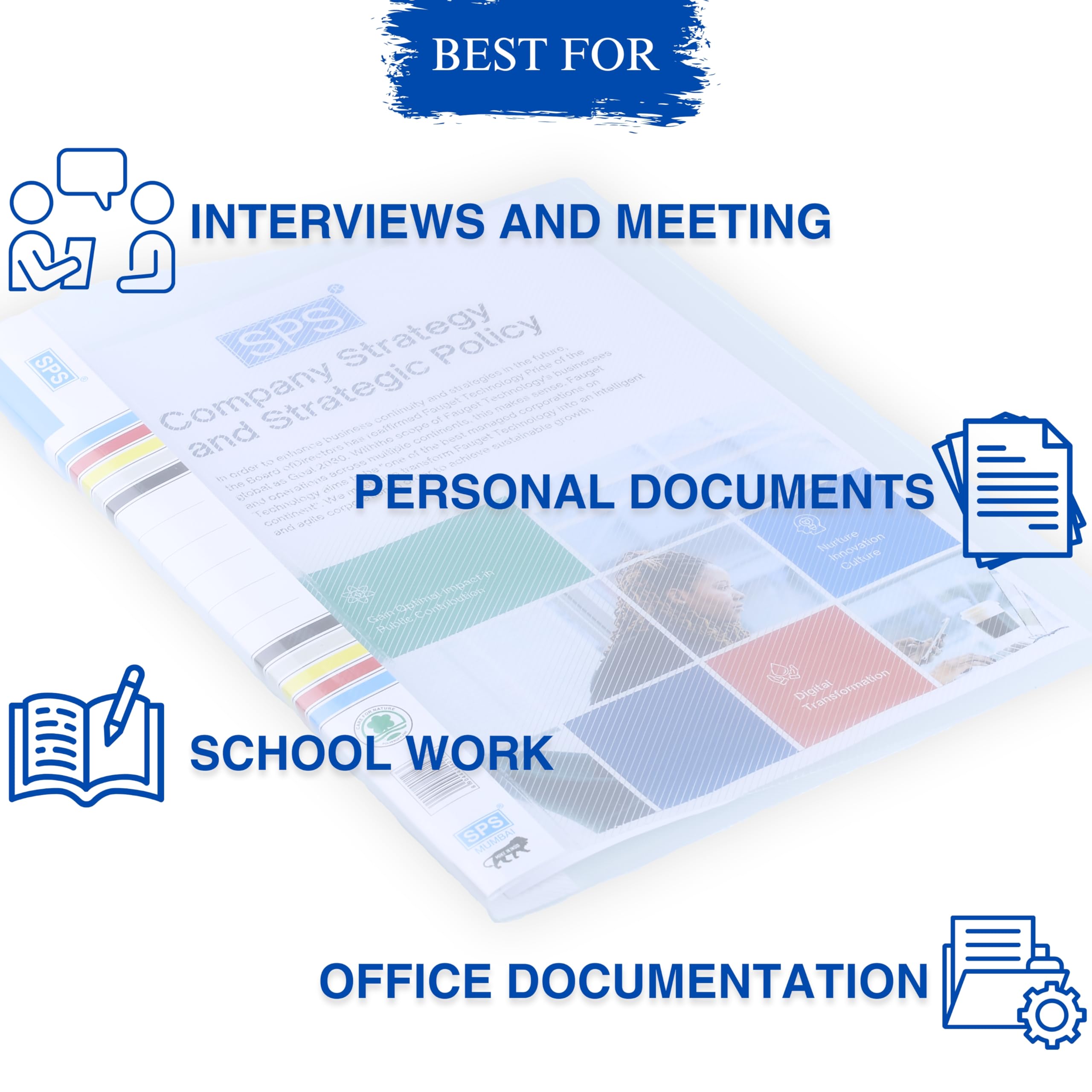 SPS Raccoglitore colorato per documenti in formato A4, per ufficio, scuola e casa, contiene fino a 150 fogli, ideale per interviste e rapporti