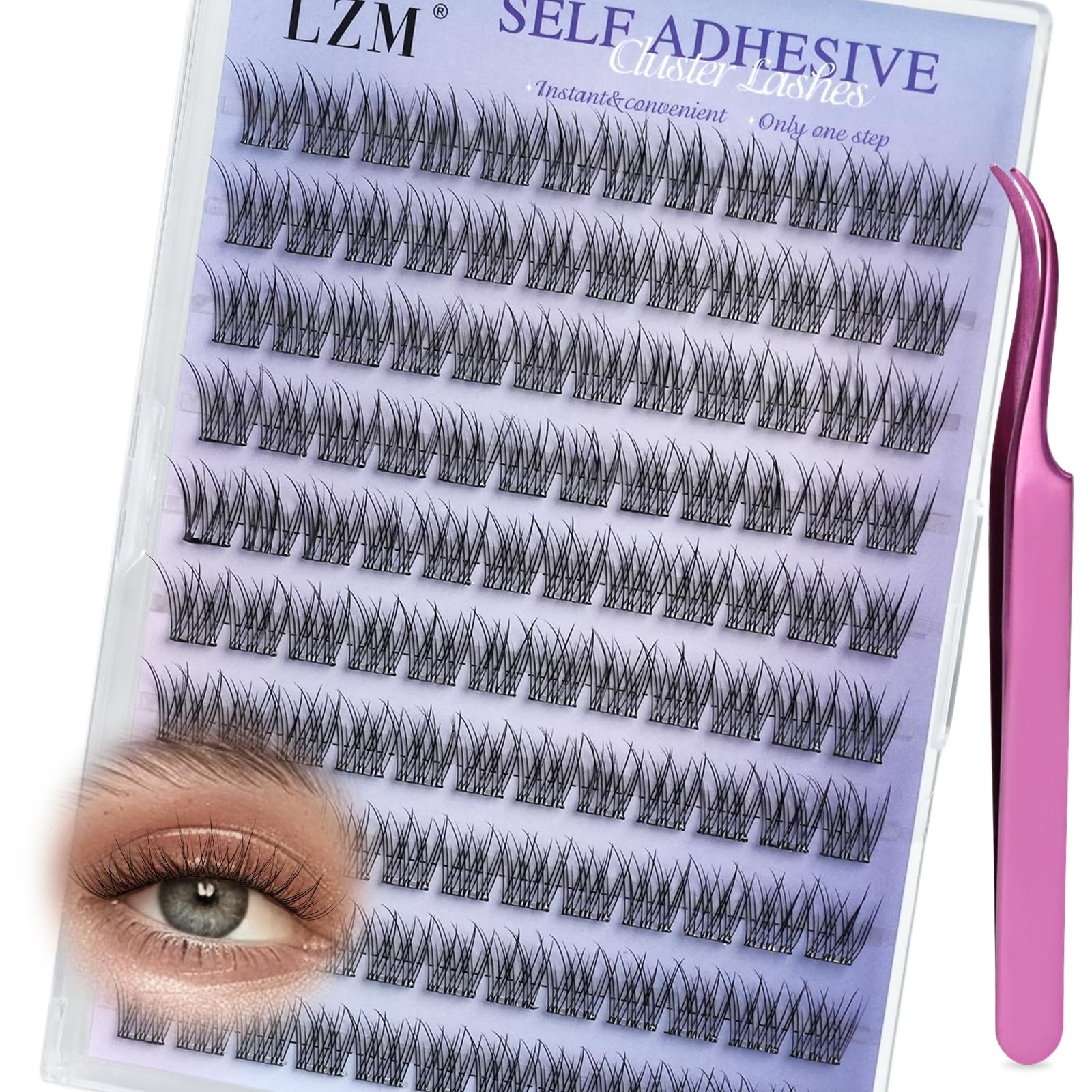 LZM Selbstklebende Wimpern C Curl 120pcs Wimpern Selbstklebend 12mm Extensions Set Mit Pinzette Ohne Kleber Lash Extension Set Natürliche (QZD01 12mm)