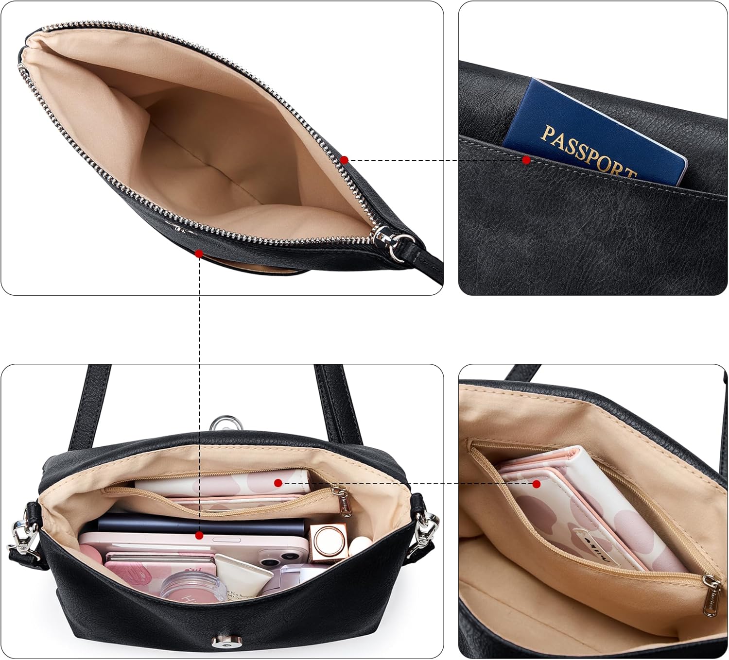 KALIDI Vintage Vegan Leather Crossbody Bag PU Shoulder Bag Handbag Multiple Pockets Adjustable Removable Strap Women - Image 6