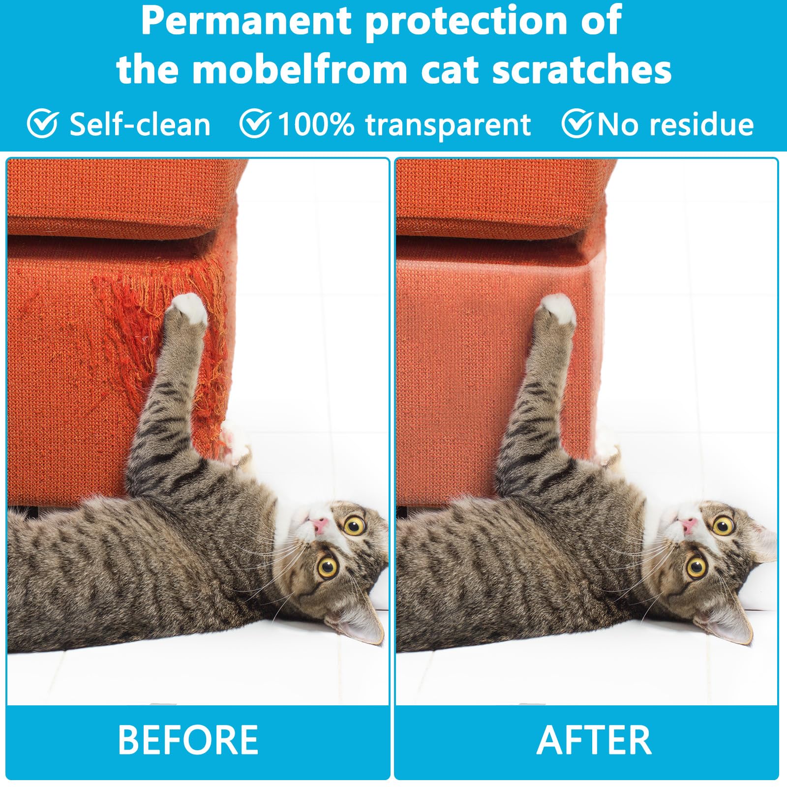 Protezione Antigraffio Per Gatti - Nastro Trasparente Da 30x500 Cm Per Divani, Muri E Mobili - Foto 5