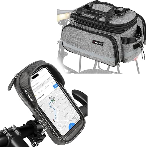 Himiway Alforjas de bicicleta 3 en 1 para soporte trasero 10 L máximo 25 L + soporte para teléfono de bicicleta para teléfonos de menos de 7 pulgadas