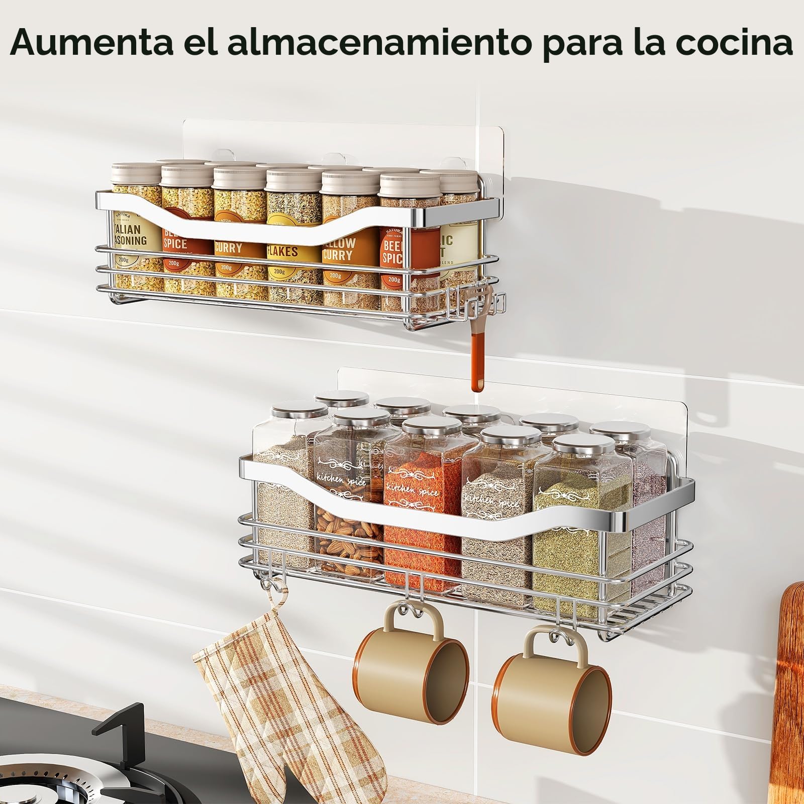 Orimade Adhesivo Estantes Cesta para Ducha con 5 Ganchos para Colgar Esponjas y Cuchillas Estanteria Organizador Baño Acero Inoxidable Sin Taladro Plata