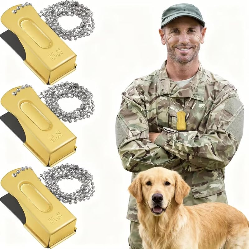 Clicker de Adestramento para Cães e Gatos Jenaai em Latão com Corrente Dourado, Pacote com 3