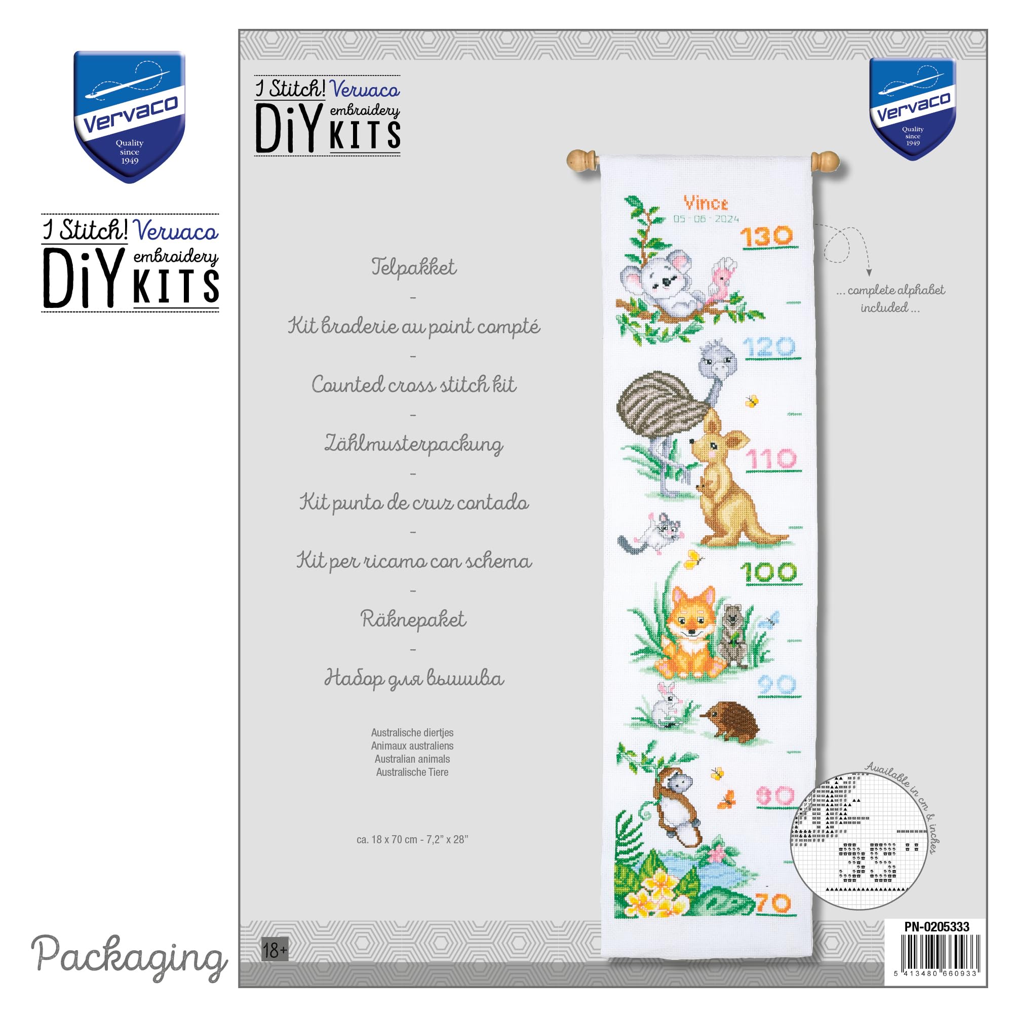 VERVACO Haft Krzyżykowy Liczony Zestaw Obraz do Haftu ZWIERZĘTA AUSTRALIJSKIE Zrób to Sam Zestaw Kreatywny dla Dorosłych 18 x 70 cm Dekoracja Ścienna DIY Cross Stitch Kit