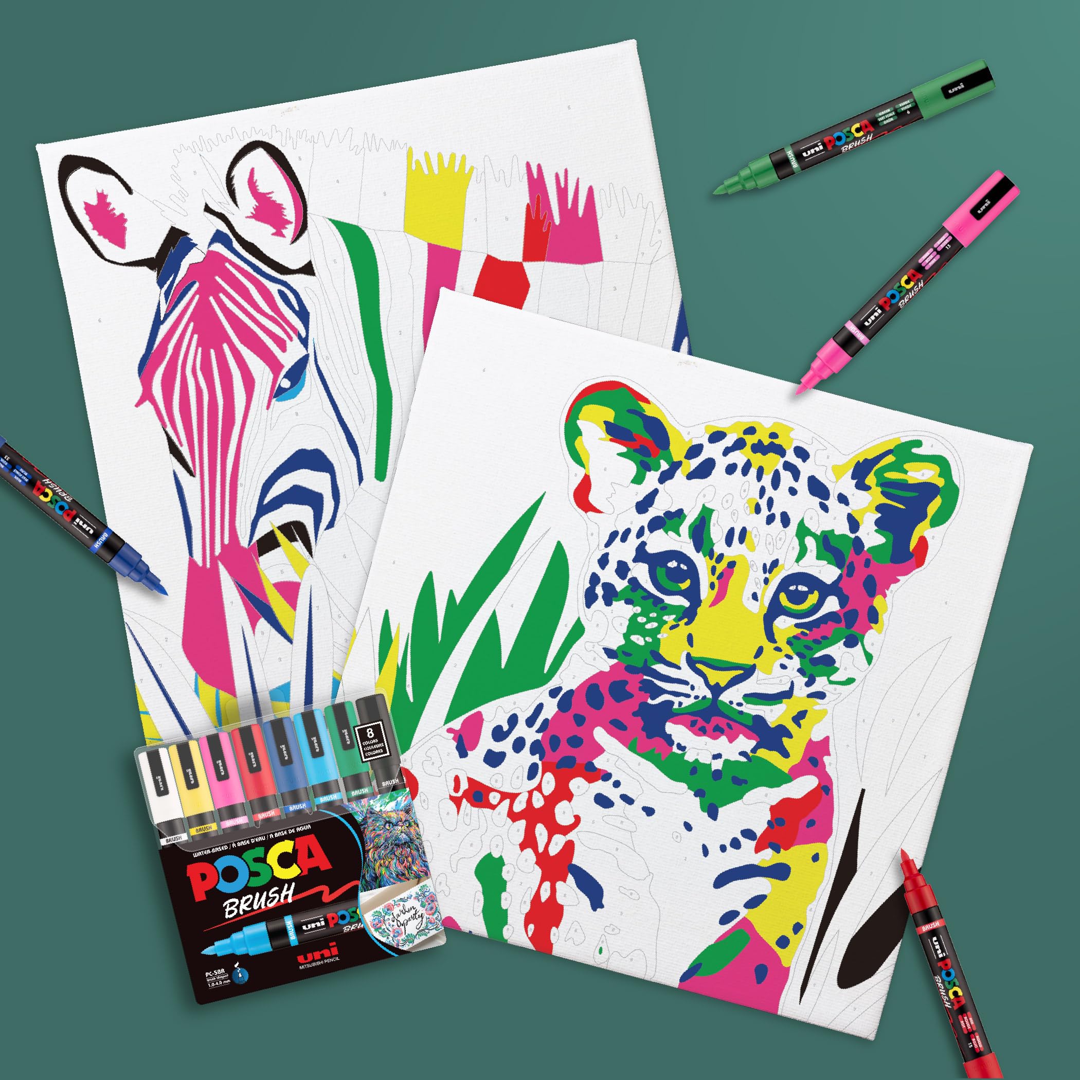 Amazon.com: POSCA Canvas Paint by Number Kit, Rainbow Safari - 8