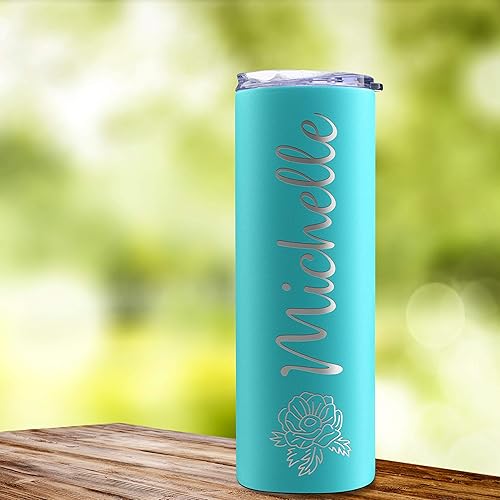 Miniatura 6 de Vaso delgado personalizado, pajilla, tapa y cepillo incluidos, 20 onzas, morado, regalos personalizados para mujeres, regalo para mamá, vaso delgado