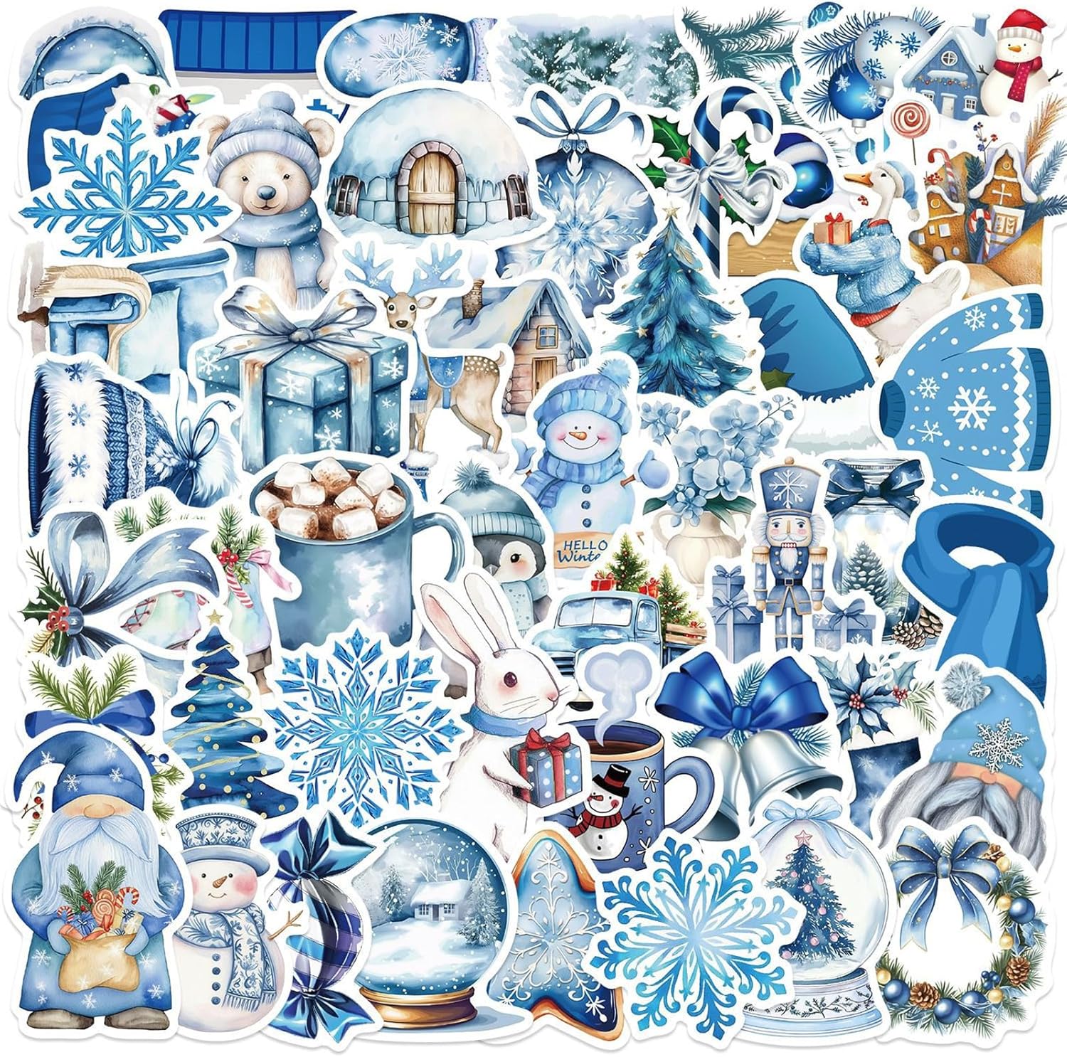 50PCS Blue Winter-Christmas Themed Stickers for Kids,Waterproof Vinyl Winter Stickers for Decorating Laptops, Water Bottles, Notebooks, Christmas Party Gifts for Kids Teens and Adults (Colourful-1)