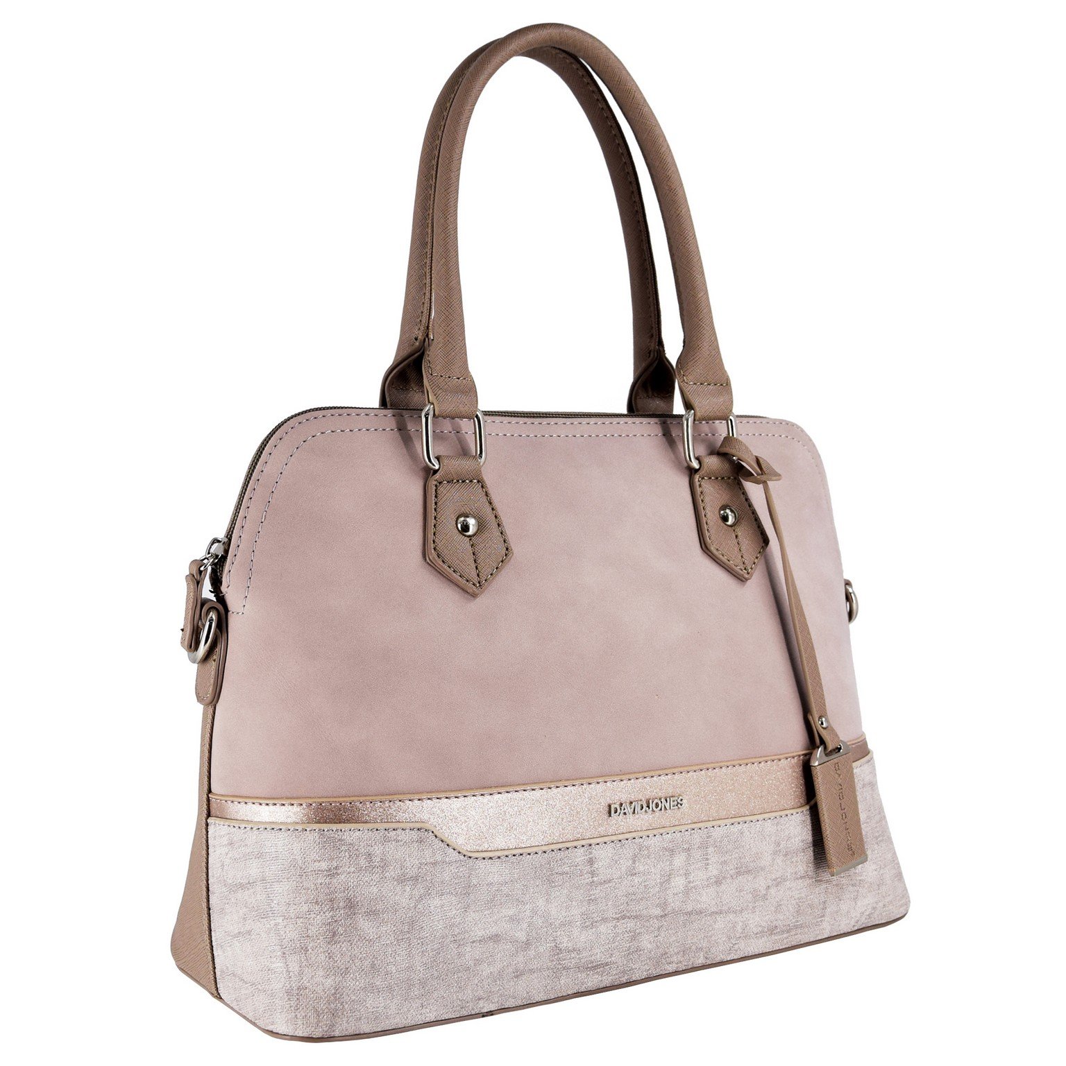 David Jones - Bolso de Mano Bugatti Mujer - Bolso Bandolera Hombro Cuero PU - Tote Mensajero Señora Multicolor Rayas PU - Shopper Mediano Bolera Piel - Satchel Moda Trabajo Diario Vida - Nude Rosa