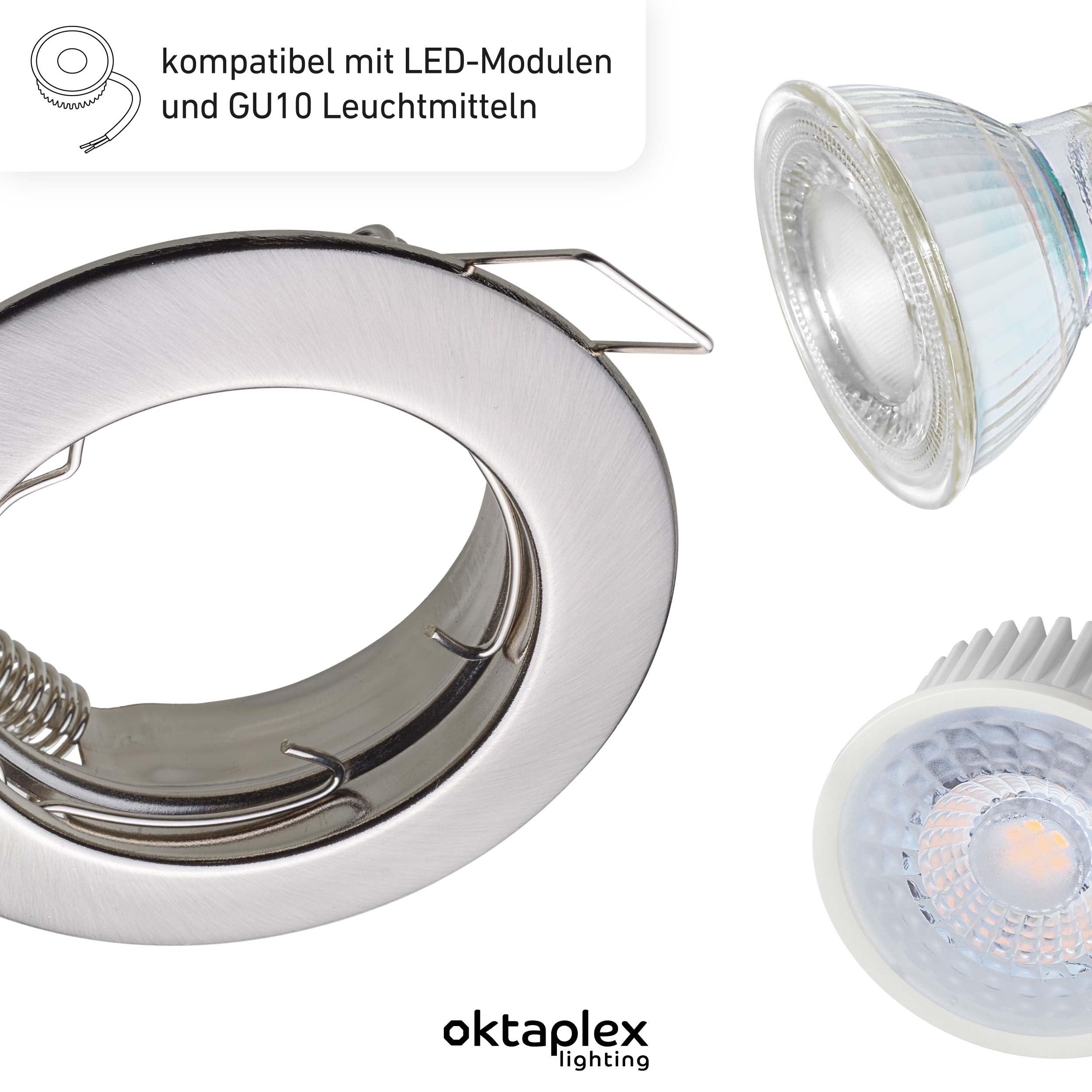 Oktaplex 9er Set Sedan Einbauspot 230V LED Spot 22mm Einbautiefe flach | Warmweiß 3000K, Lochmaß 60mm, 4,8W, 380lm, 110° Einbaustrahler Edelstahl gebürstet rund