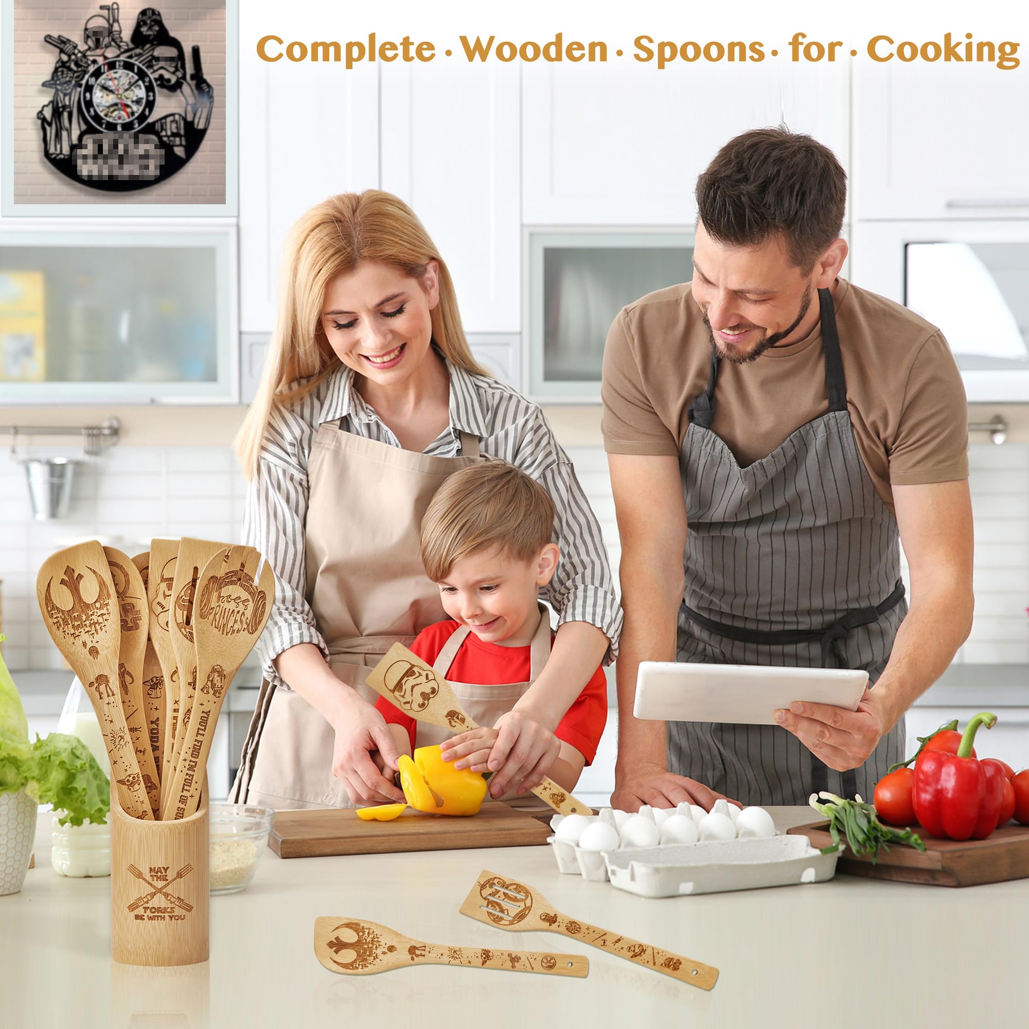 Bambus Kochlöffel Set | 6-teiliges Küchenutensilien Set Aus Holz | Geschenk Für Kochbegeisterte | Mickey Mouse Design