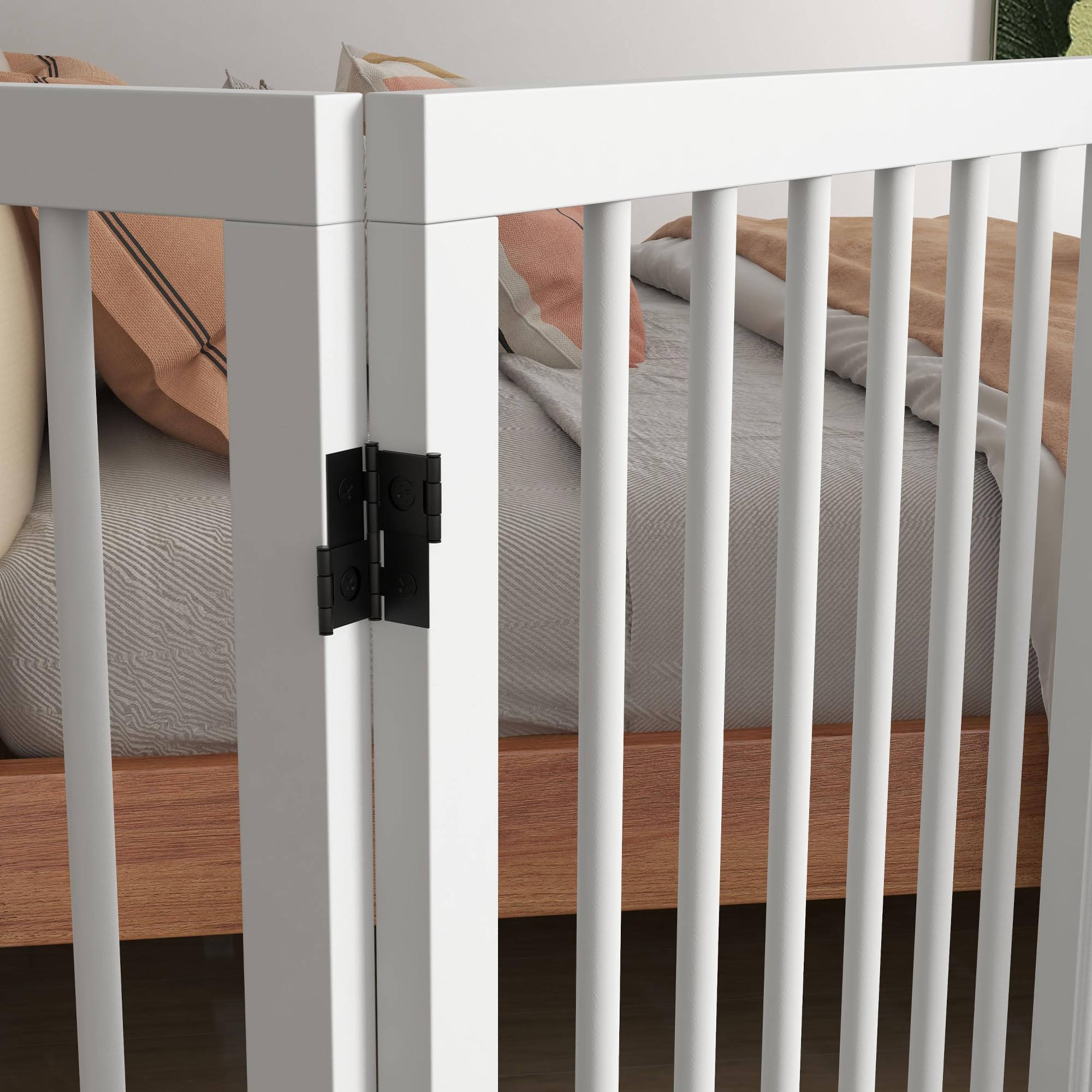 PawHut - Barrera de seguridad para perros (4 paneles, 206 x 35,5 x 76 cm), color blanco | Barrera de Protección Modular Plegable, Barrera para Animales de Madera, Pies de Soporte