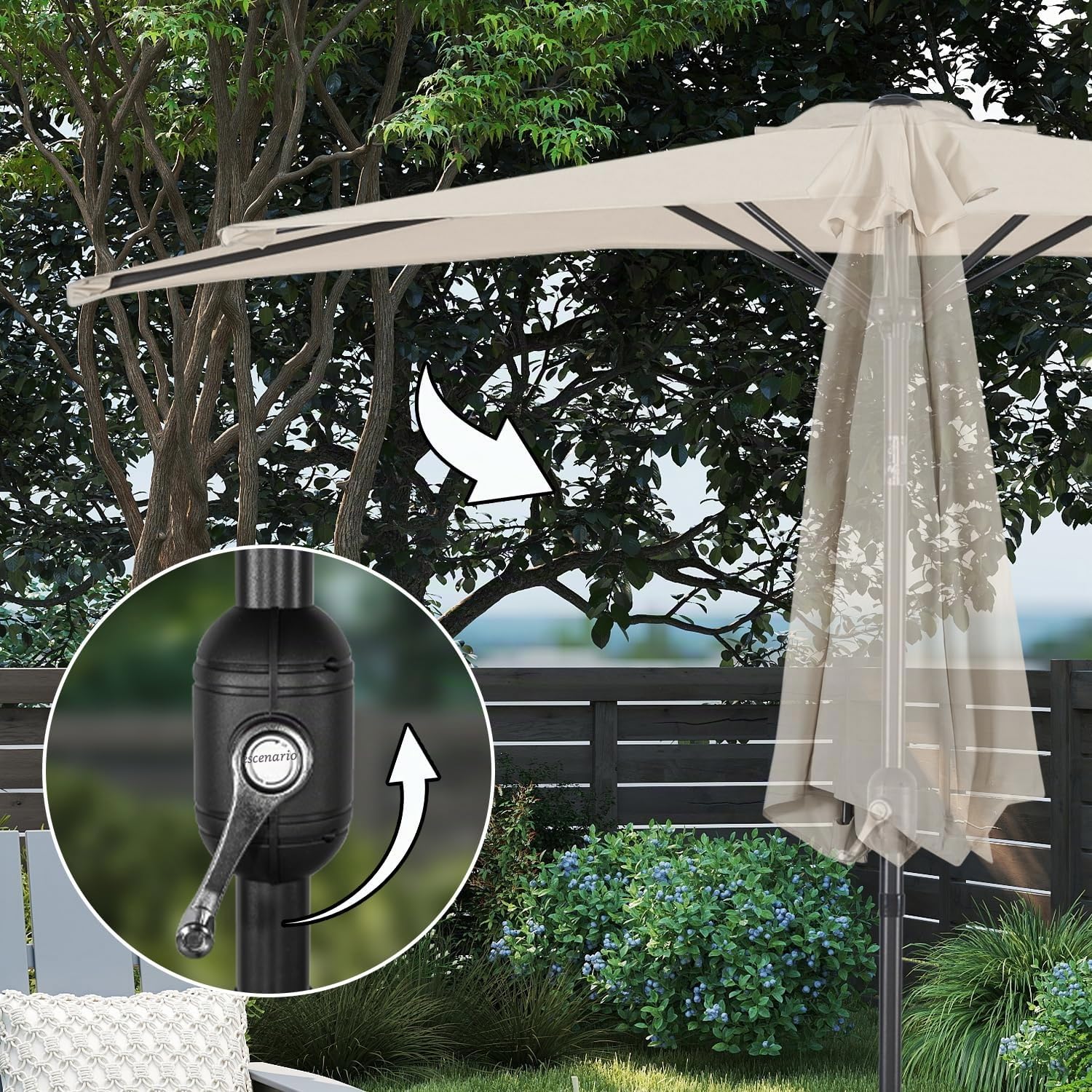 Angel Living Half Circular Parasol, Sombrilla Semicircular 250cm de Acero, Mástil Central de Acero de 38 mm, Para Jardín Patio Balcón