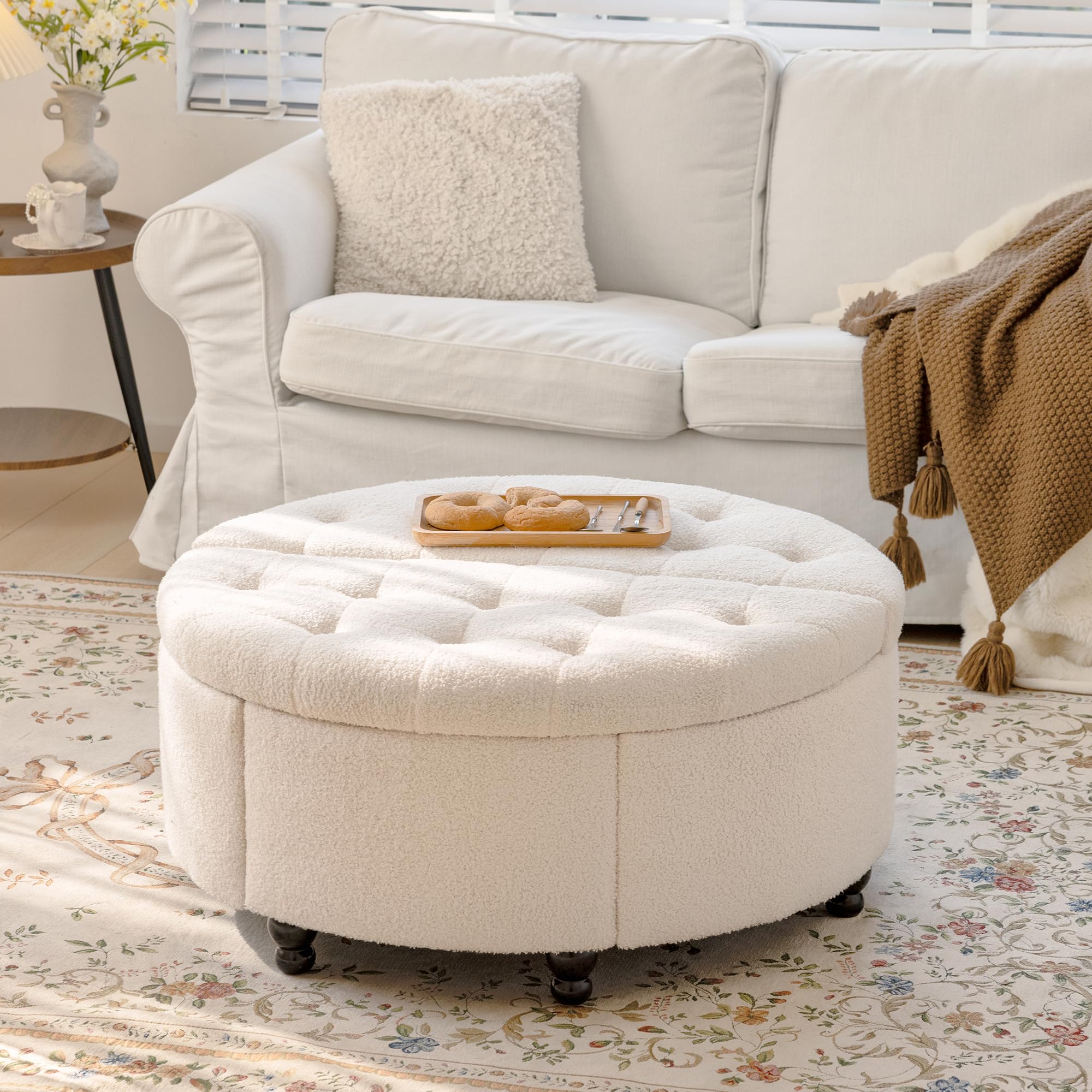 Amazon｜Redlife 35インチ ラウンド オットマン 収納付き 収納付き