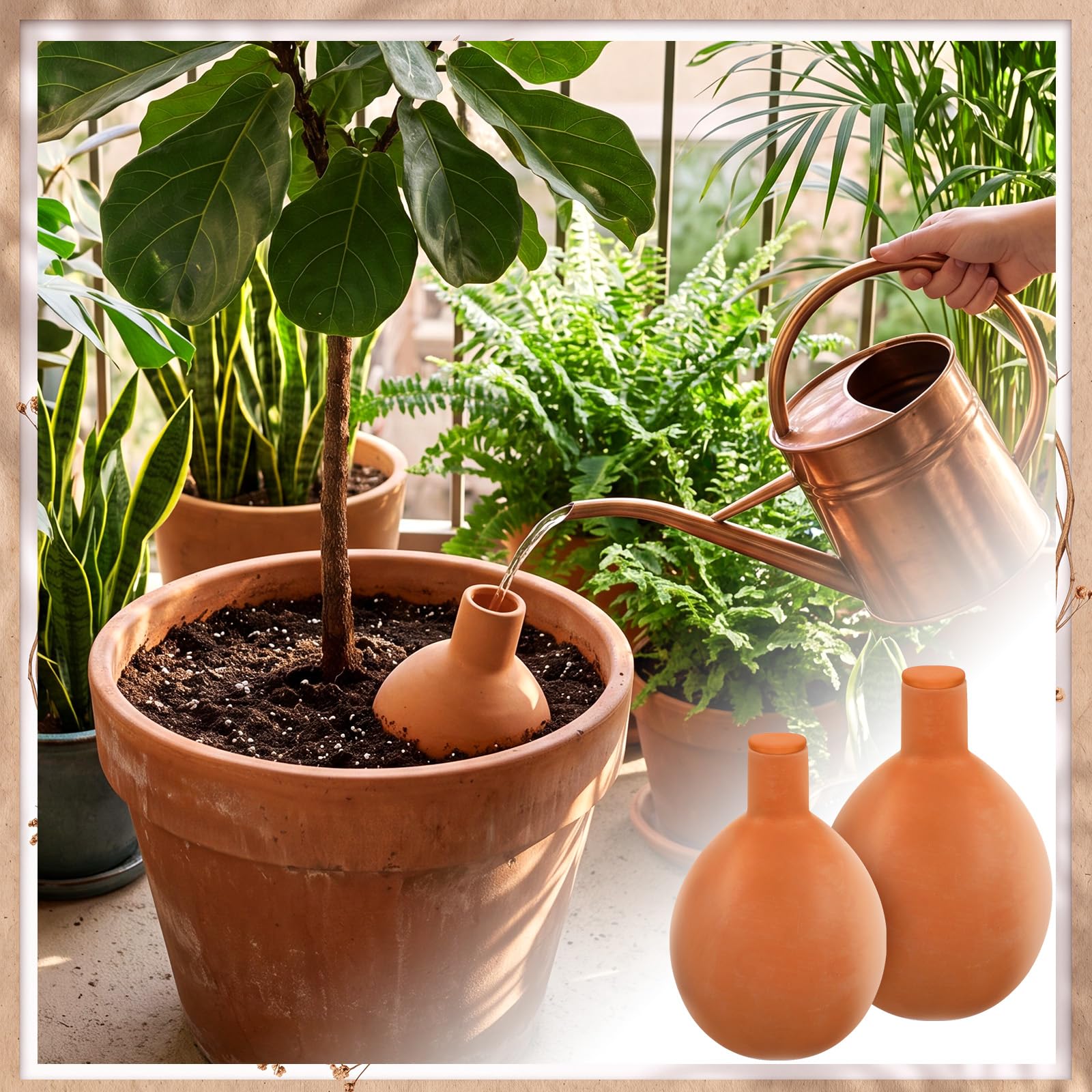 Qinyoung Ollas Lot de 4 grands pots d'arrosage en terre cuite avec couvercles pour intérieur et extérieur 1,3 l