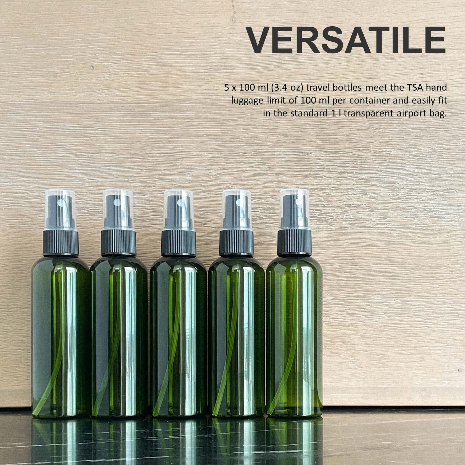 Set 10 Bottiglie Da Viaggio 100ml - 5 Con Tappo A Scatto, 5 Spray, Con Imbuti Ed Etichette - Foto 5