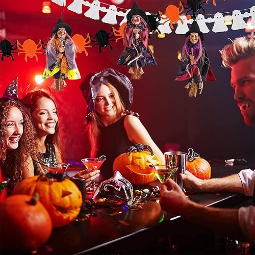 Miniatura 2 de Fashionclubs Decoración de bruja colgante de Halloween, 3 piezas de 8 pulgadas, brujas voladoras de Halloween, decoración de interiores y