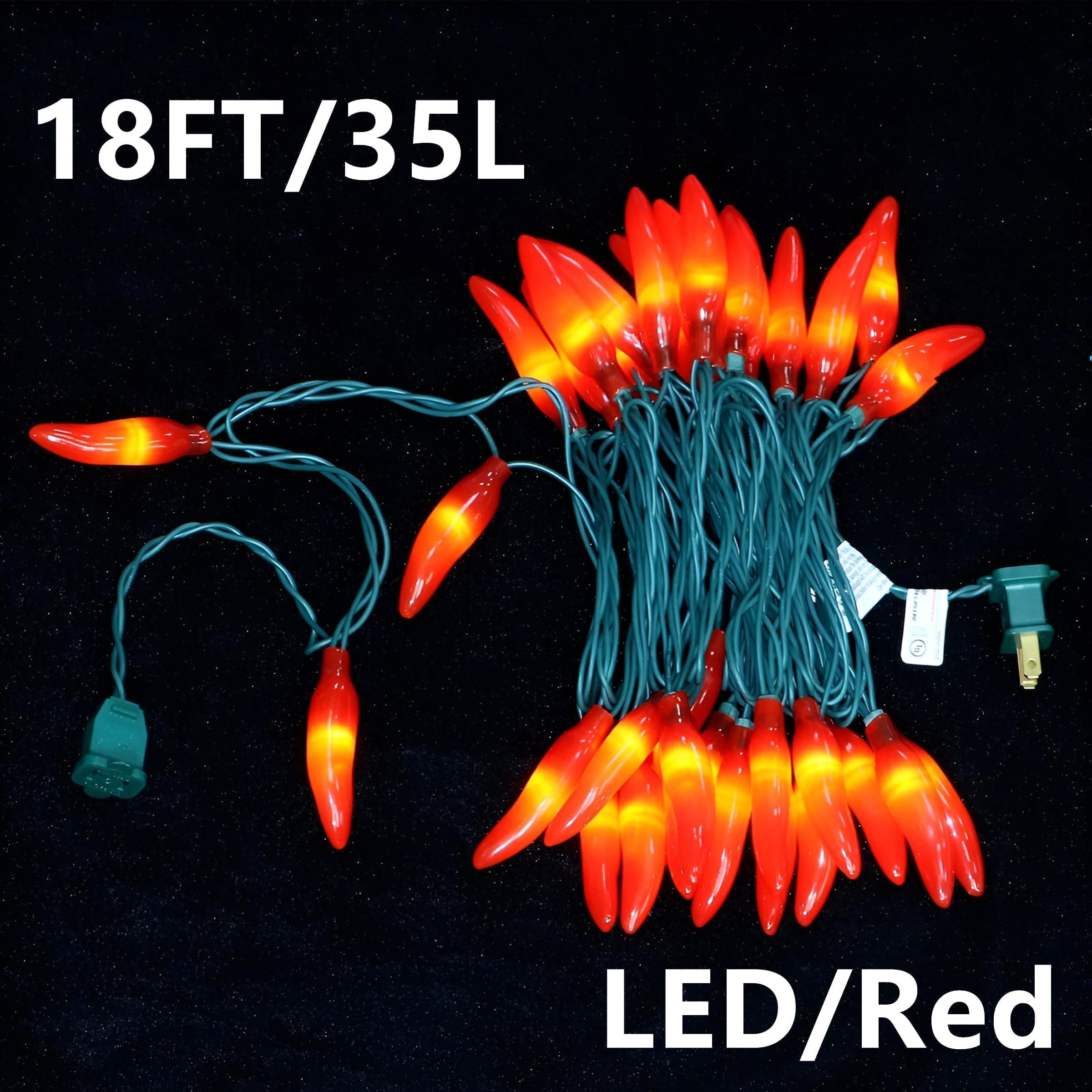 35 luces LED de Navidad de chile rojo, cadena de iluminación decorativa para el hogar de grado comercial, cable verde, 18 pies, para cocina, sala de estar, fiesta, jardín, patio. 5