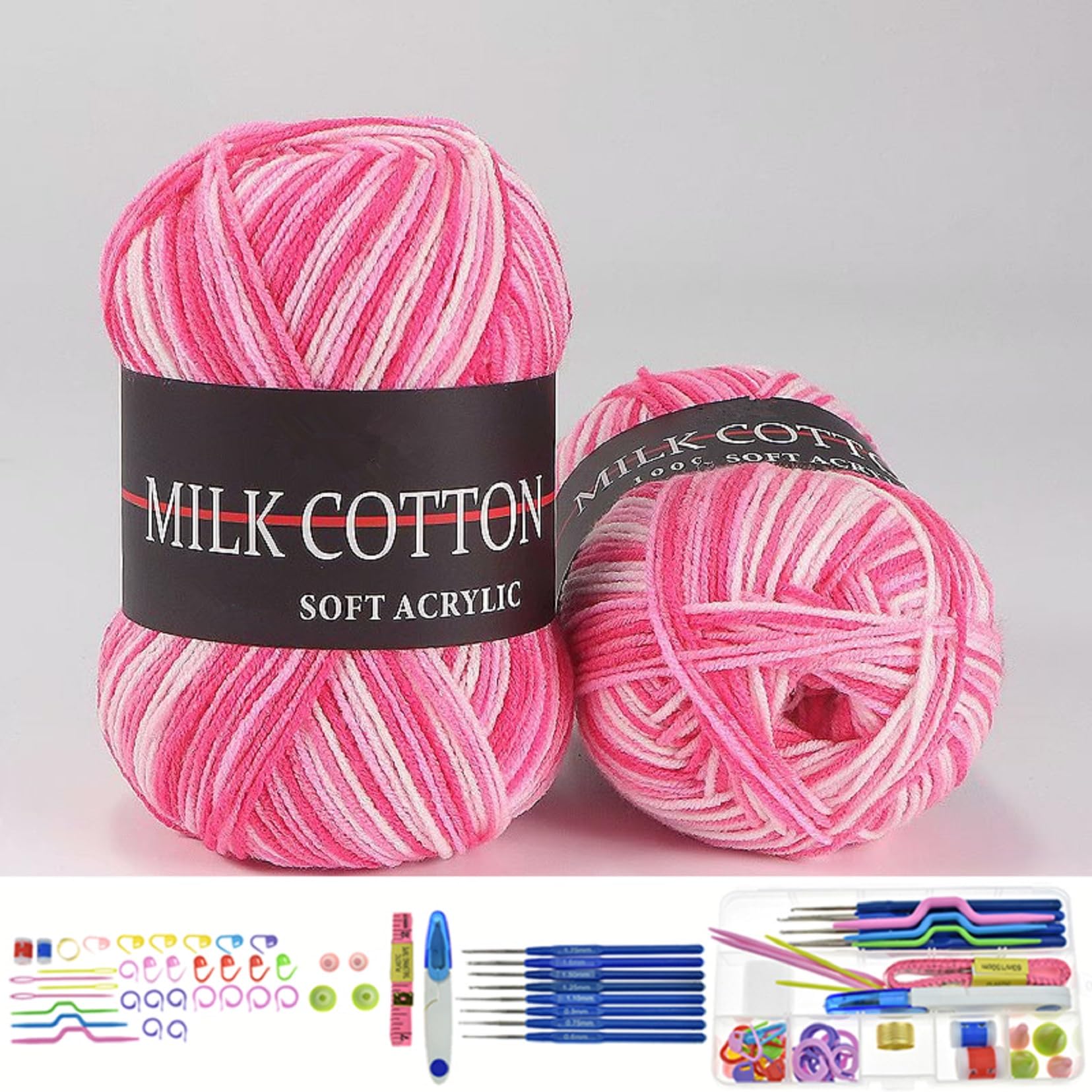 6-Piece 50g/1.76oz Crochet Yarn with Multi-Color Soft Crochet Process Yarn, Used for Knitting and Crochet Process Projects, Crochet Tool Accessories Crochet Starter kit-Cherry Blossom Powder