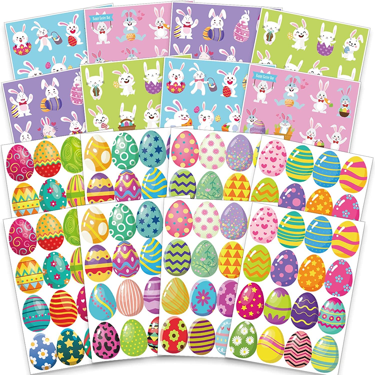 AWAMED 256 stuks paasstickers, 128 ontwerpen haas paasei stickers gelukkige paasvakantie decoratie voor vakantie stickers feestbenodigdheden beloningsgeschenken (16 vellen